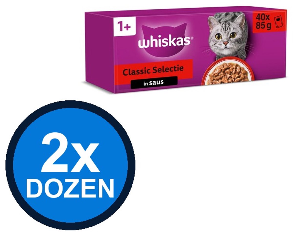 Whiskas Whiskas - 1+ Pouch Adult Saus Classic Selectie Multipack (40x85g) - Kattenvoer Natvoer - 3.4 kg