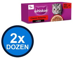 2x Whiskas - 1+ Pouch Adult Saus Classic Selectie Multipack (40x85g) - Kattenvoer Natvoer - 3.4 kg