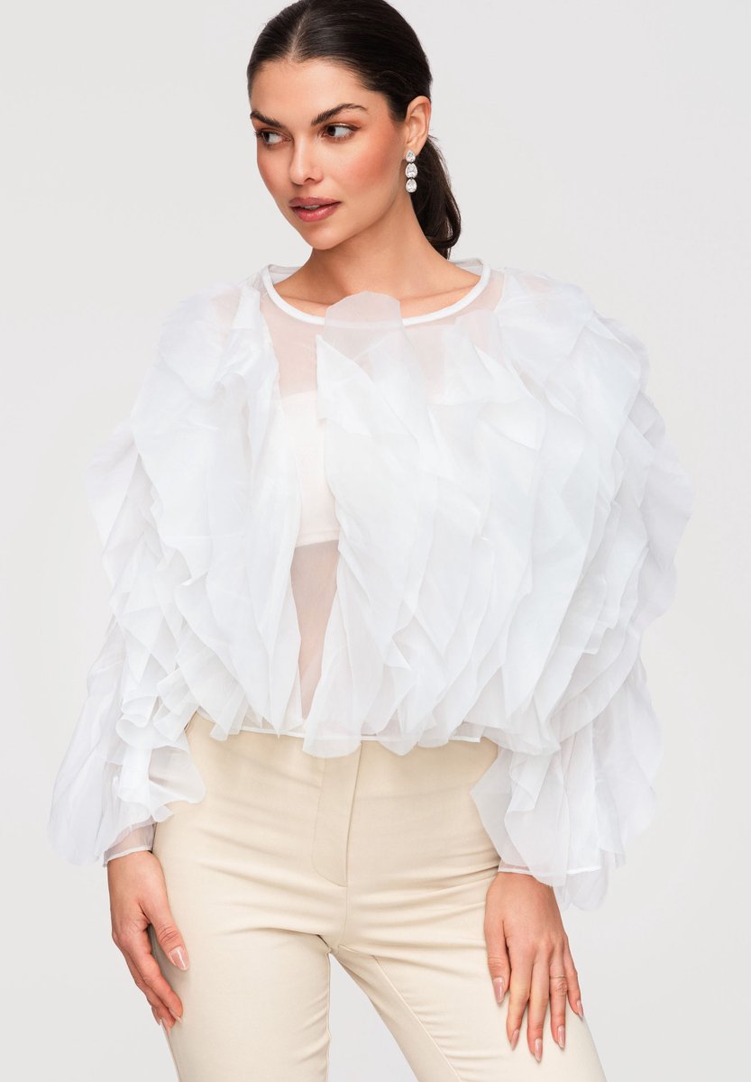 OMBRE Blouse - Loose Fit - Katoen - Lange Mouw Wit M/L