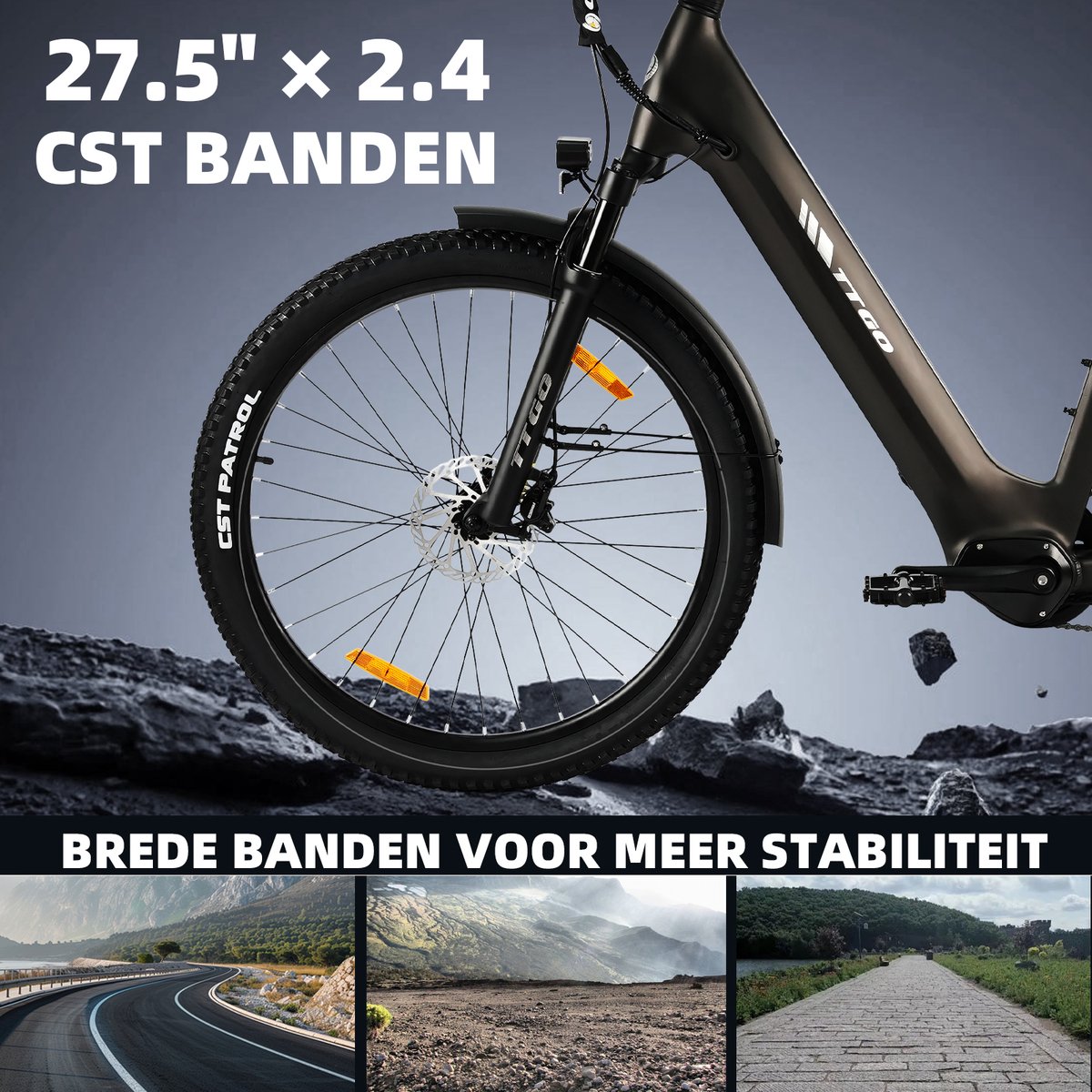 TTGO Z3 E-bike - 25 km/u - 27.5inch - 120km actieradius - 250W motor - 48V 15Ah accu - 70NM - grijs thumbnail 6