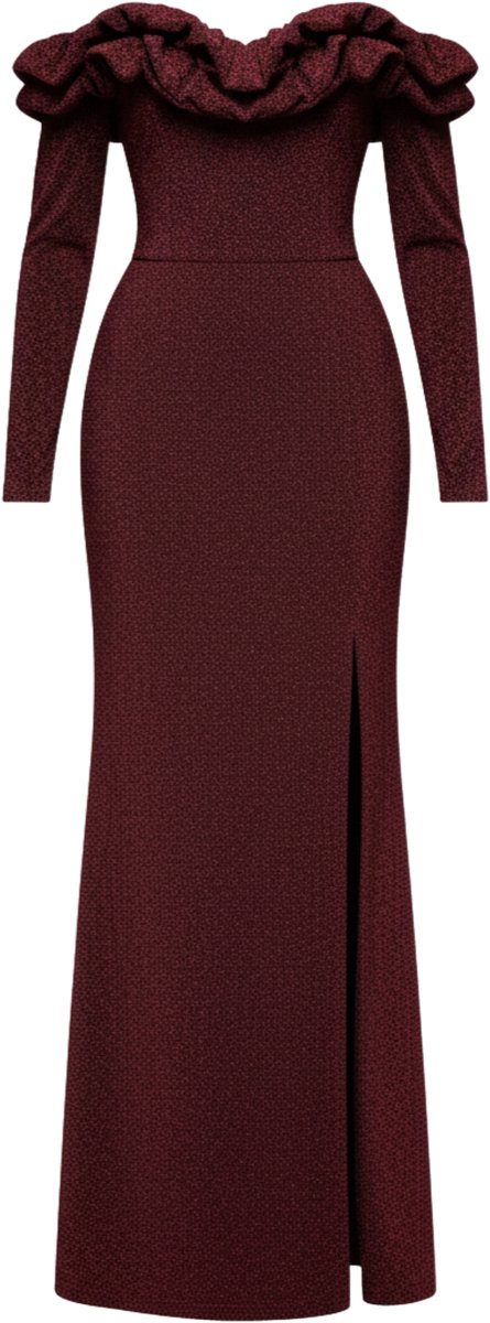 LARICA Jurk - Lange Mouw - Rits - Effen Donkerrood S