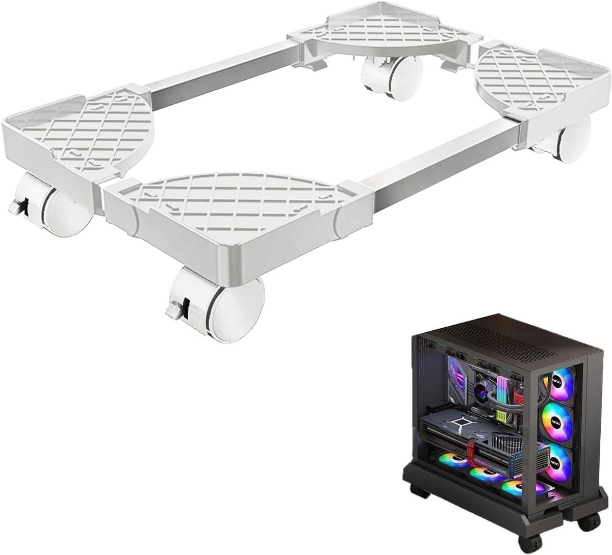 Verstelbare PC Stand voor Onder Bureau, Mobiele Ondersteuning met 4 Wielen en 2 Vergrendelbare Rollen, Ideaal voor Thuiswerk en Kantoorgebruik
