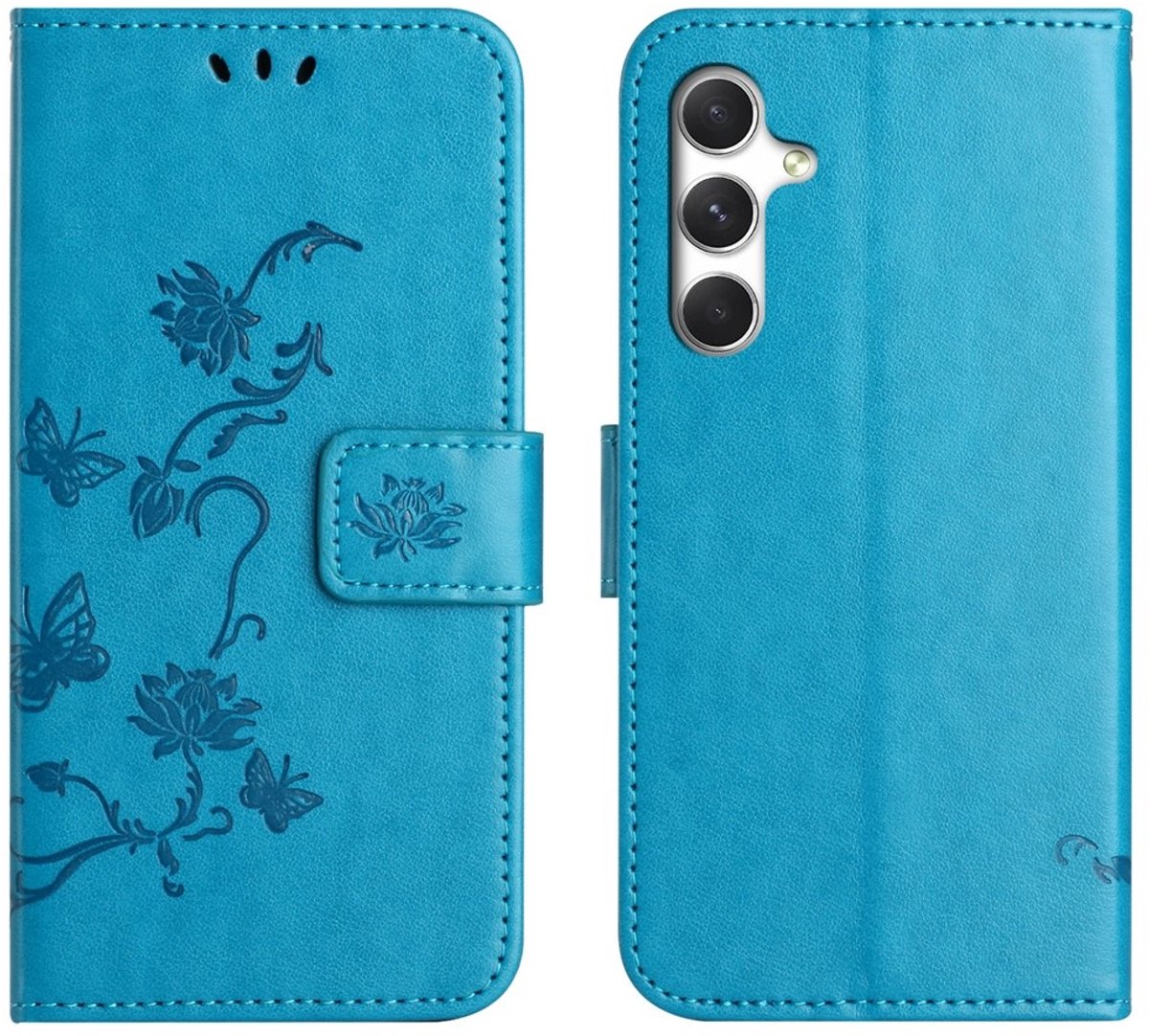 Coverup Hoesje - Geschikt voor Samsung Galaxy A27 Hoesje - Coverup Bloemen & Vlinders Book Case - Blauw