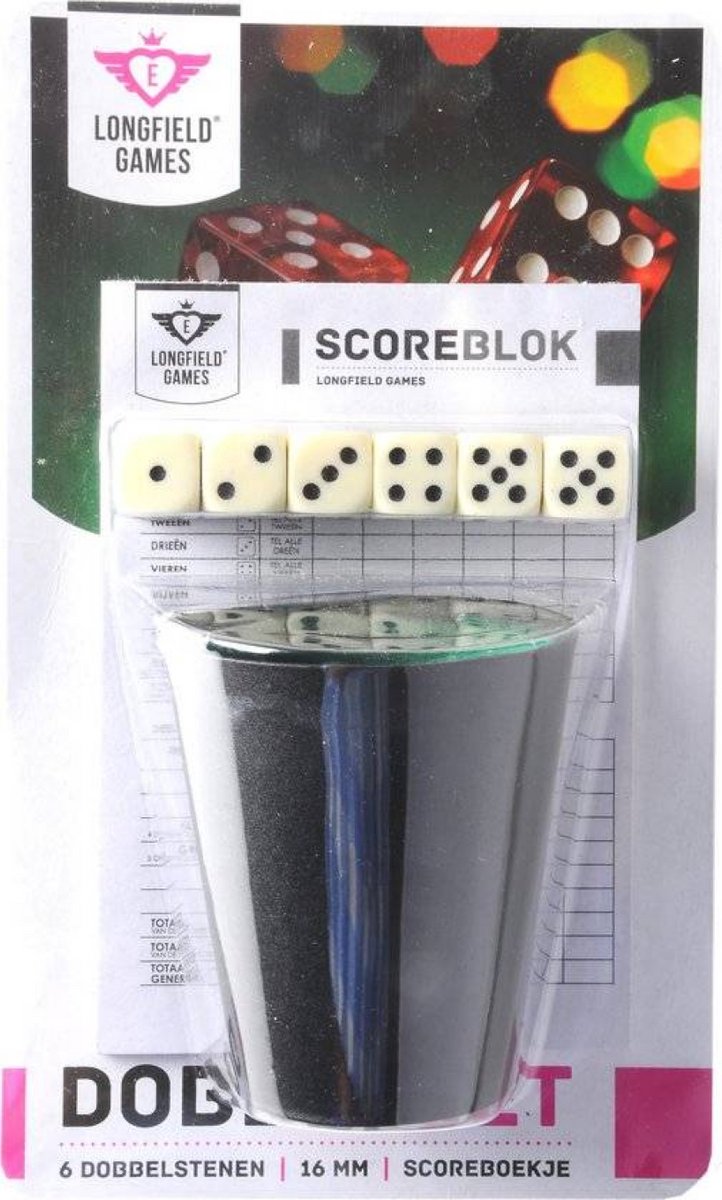 Dobbelset Compleet - Pokerbeker - 5 Dobbelstenen 16 mm - Scoreblok 25 Vellen - Complete Spelset - Engelhart — afbeelding 9