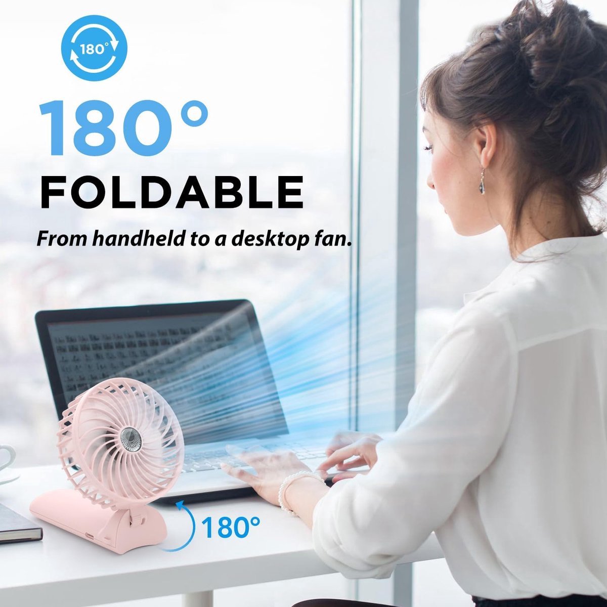 Solvix tafel ventilator geluidloos - Mini Handventilator - Roze - Oplaadbaar via USB - 4 Snelheden - Voor Thuis, Kantoor en Reizen