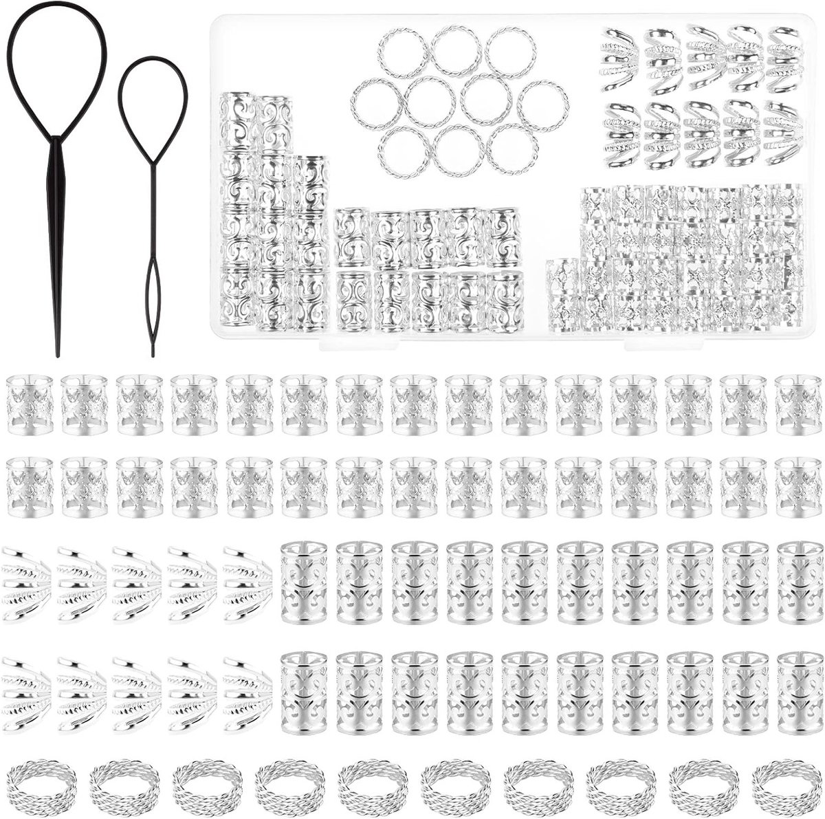 Dreadlocks Haaraccessoires met 70 Stuks Aluminium Haarringen voor Verstelbare Vlechten in Zilver voor Mannen en Vrouwen
