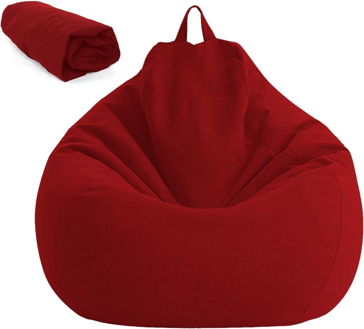 Zitzak voor Kinderen en Volwassenen, 100 x 120 cm, Zitzakhoes zonder Vulling, Ideaal voor Woonkamer, Slaapkamer en Buitengebruik, Rood en Stofdicht