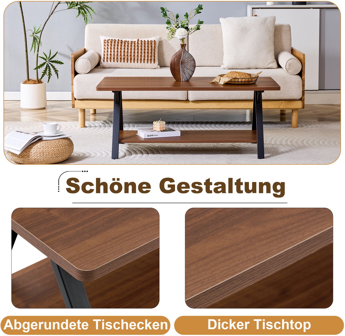 Desmiu Salontafel – Industriële Opbergruimte – 110 X 57 X 44,5 Cm – Mdf En Metaal – Walnoot En Zwart – Voor Woonkamer En Thuiswerkplek