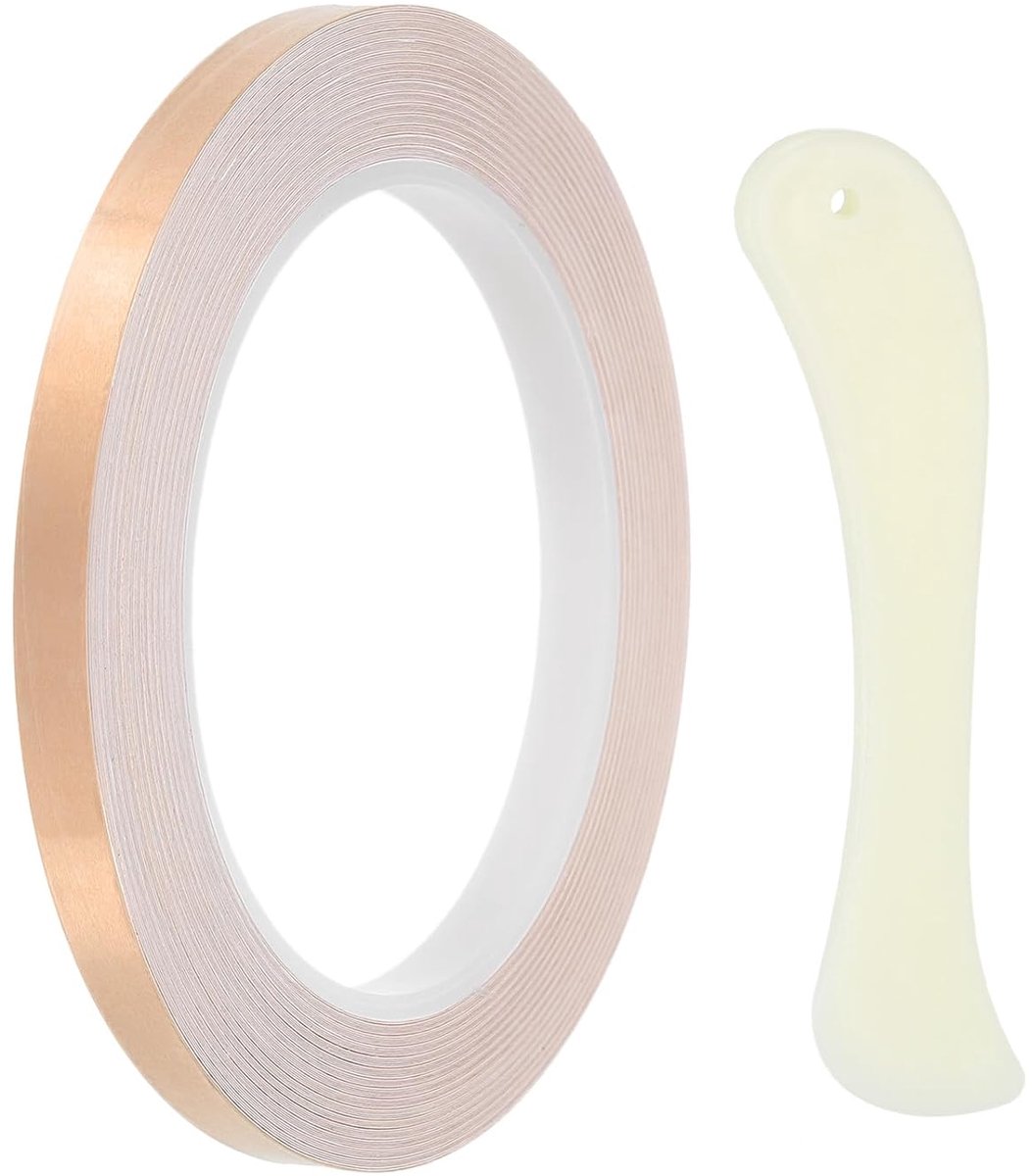 Koperband met 22 yards 5/16 inch, koperen band met geleidende zijde voor glasruiten met gereedschap en schraper, voor doe-het-zelvers en handwerk