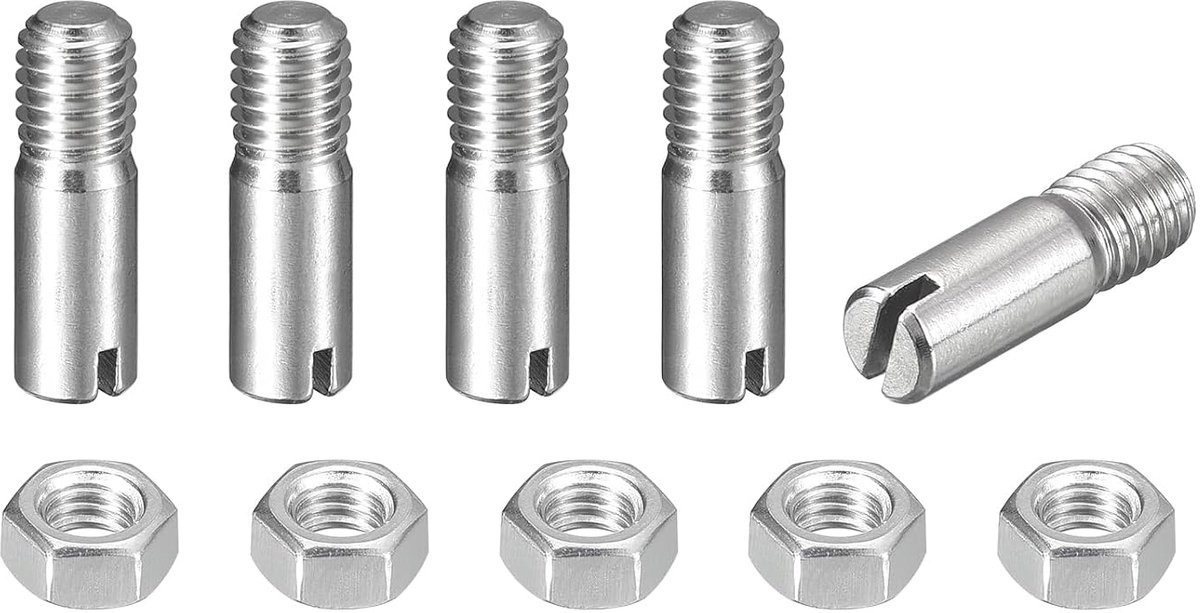 Cilinderstiften, M5 x 16 mm, 304 roestvrij staal, plugpennen met M5 x 6,3 mm buitendraad, schroefdraadpennen met sleuf en moeren, set voor mechanische productie, industrie, meubelmontage, 5