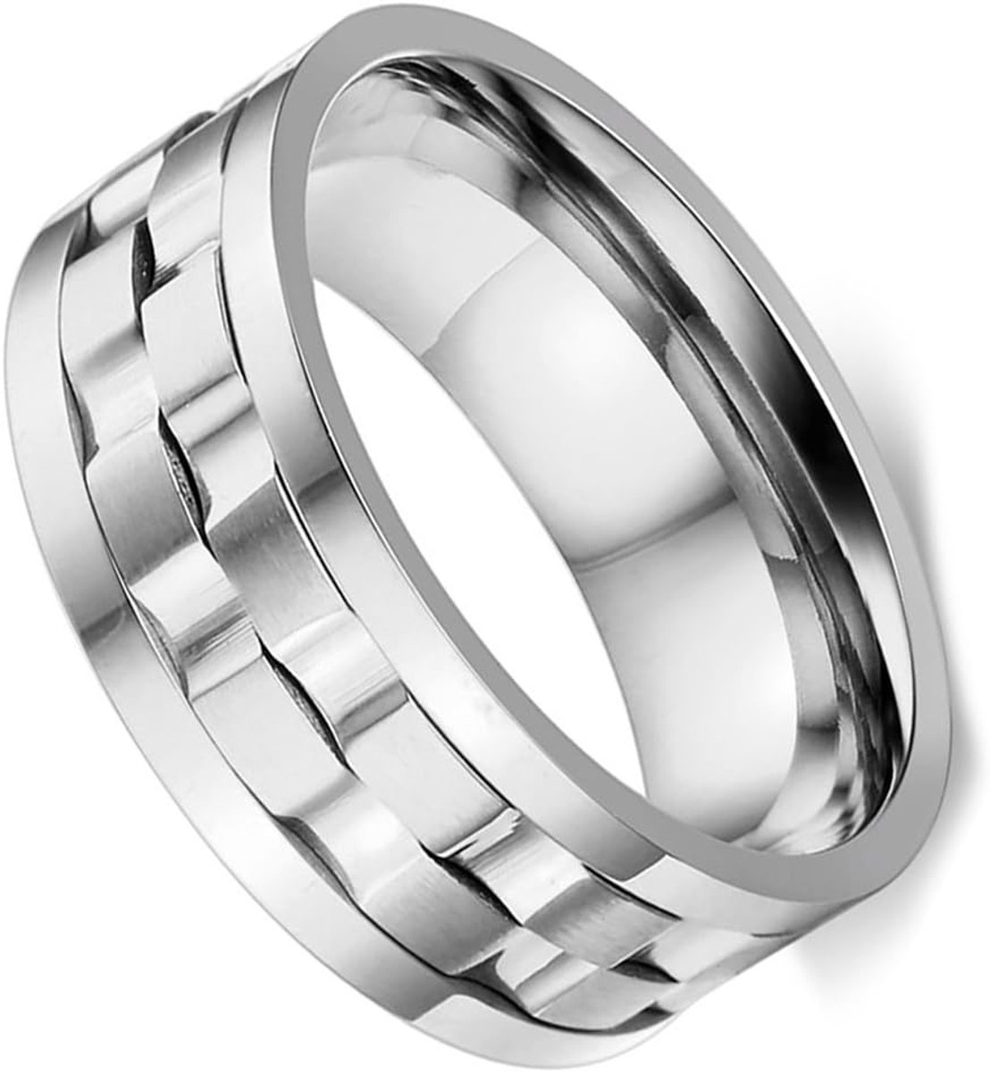 9 mm roestvrij stalen ring ring ring band zilver gegraveerd golf design draaibaar charme elegant heren, 54-71 mm, Roestvrij staal, geen gegevens