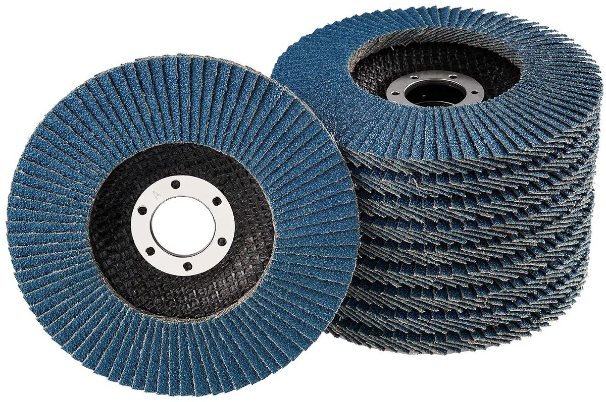 Lamellenschijven, Ø 125 mm, mix pakket, elk 5 x korrel 40/60/80/120, blauw, inox, professionele kwaliteit, voor haakse slijper, slijpschijf, polijstschijf, lamellenschijven, slijpschijven
