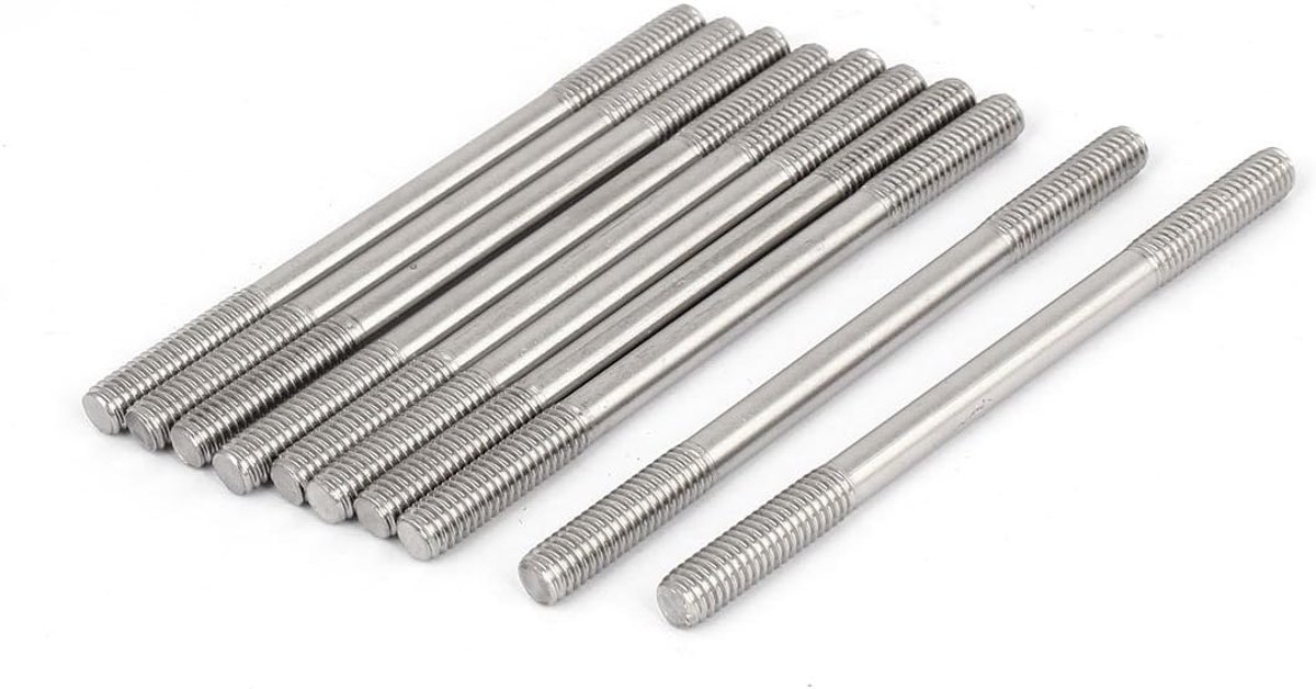 Sourcing map M6 x 90 mm, 304 roestvrij staal, dubbel uiteinde, schroefdraad, 10 stuks