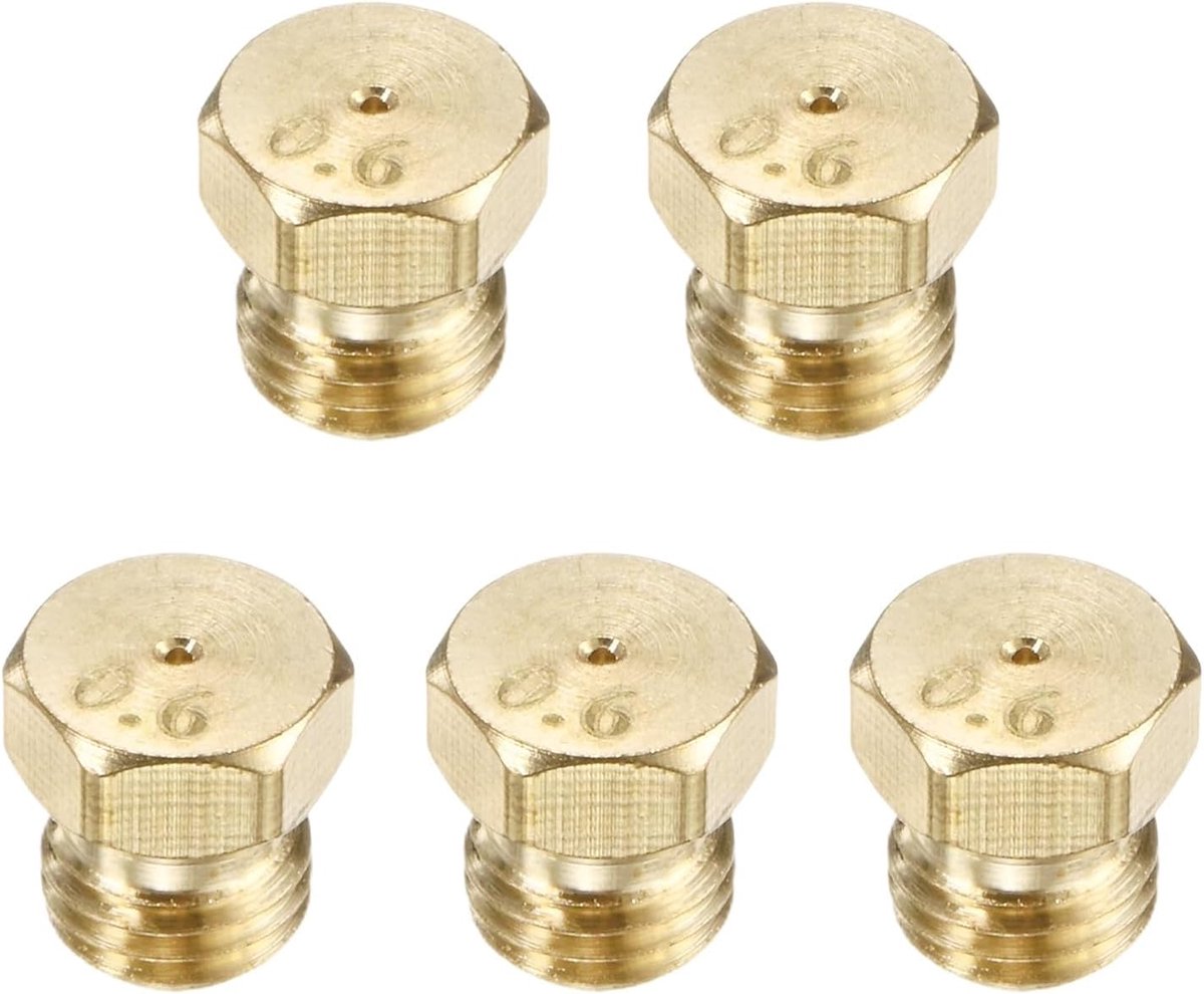 5-pack propaan gas opening mondstuk conversie kit, 0,6 mm / 0,04 inch messing fornuis oven opening conversie kit voor propaan LPG gaspijp/boiler [M6 x 0,75 mm]