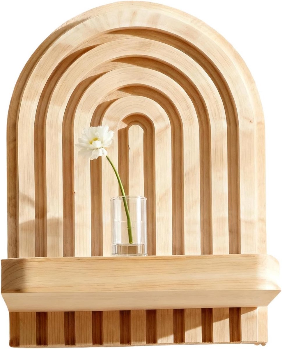Planken Voor De Muur Regenboogvormige Opbergstandaard | Wandgemonteerde Houten Weergaveplanken voor Slaapkamer Badkamer Keuken Lounge Meditatie Planten Pot Kristal Boek Fotolijsten