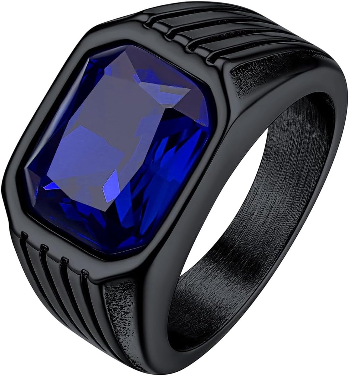 Ringen voor heren, dikke zegelring voor heren, ring met synthetische edelstenen, maat 54-82, met geschenkdoos