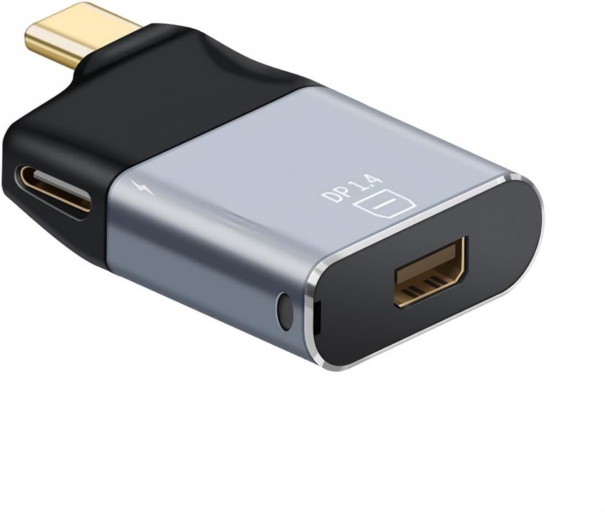 USB C-stekker naar mini displaypoort 1,4 8K60Hz bus + USB C bus poort 65W PD3.0 voor snel opladen, aluminium converter voor tablet, telefoon, laptop