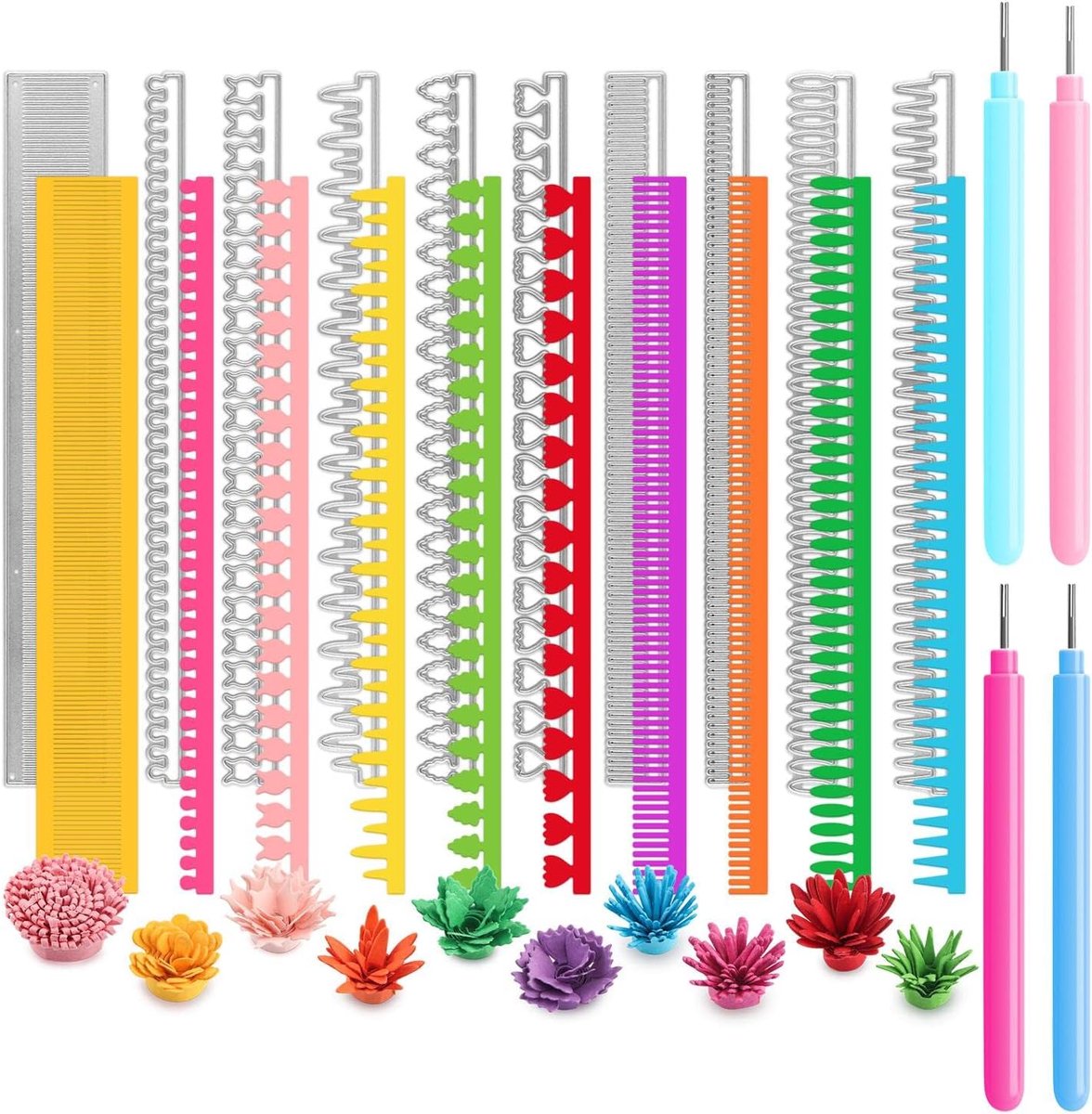10 stuks/set 3D-gerolde bloemen met 4 papier-quilling-gereedschappen, bloemblaadje-quilling-strips, kaarten maken, DIY, scrapbooking, embossingsjabloon, stanssjabloon voor papier, knutselen