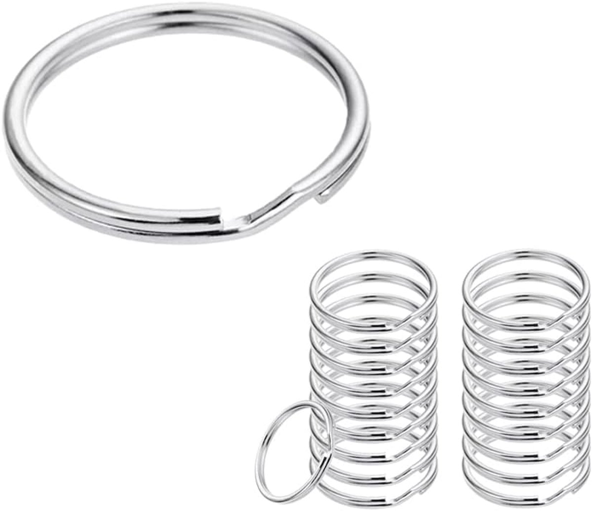 Set van 100 kleine sleutelhangers hoepels, 25 mm, zilveren ronde metalen splitringen voor thuis sleutels, organisatie en ambachtelijke maken