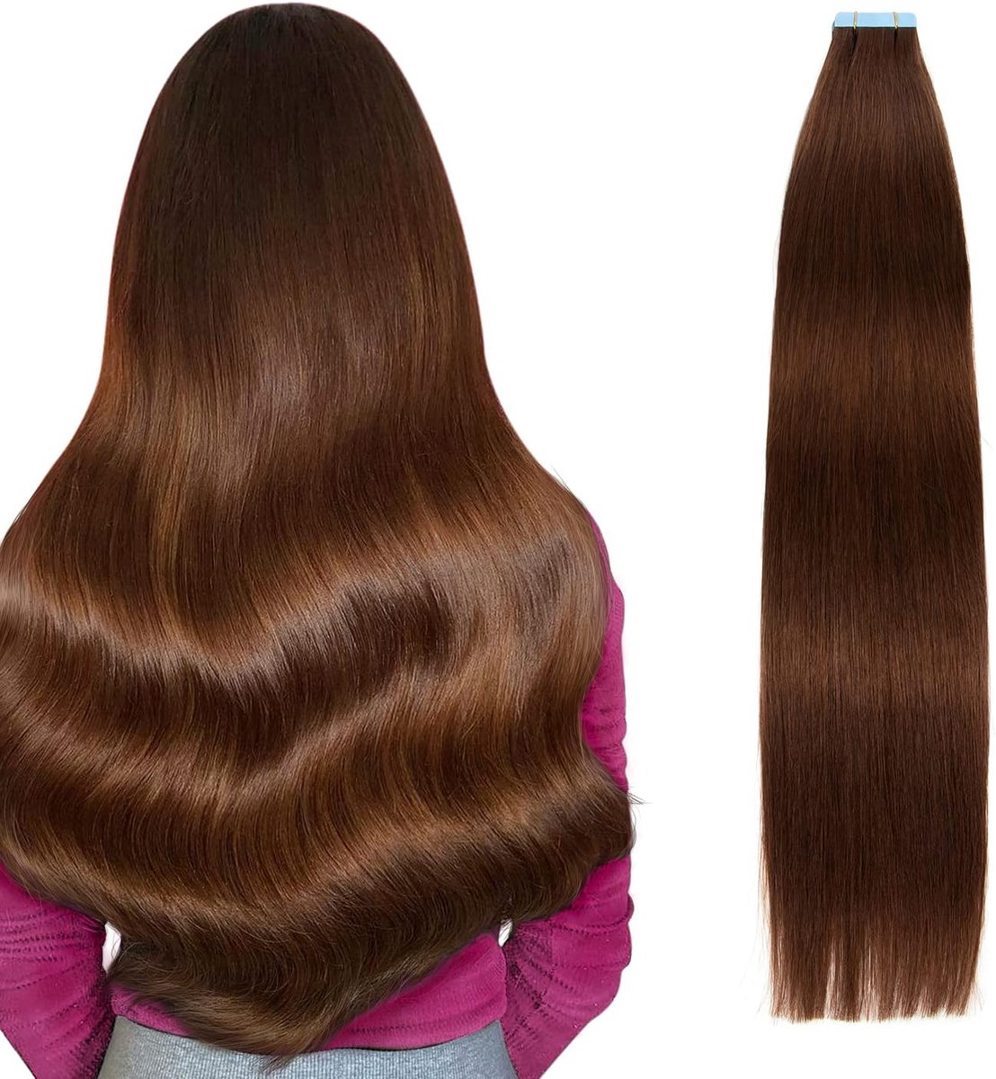 Haarextensies 100% Echt Mensenhaar Chocoladebruin 16 inch 20 Stuks 40Gram Onzichtbare Rechte Dikke Menselijk Haar Tape in Menselijk Haar(40cm #4 Medium Bruin)