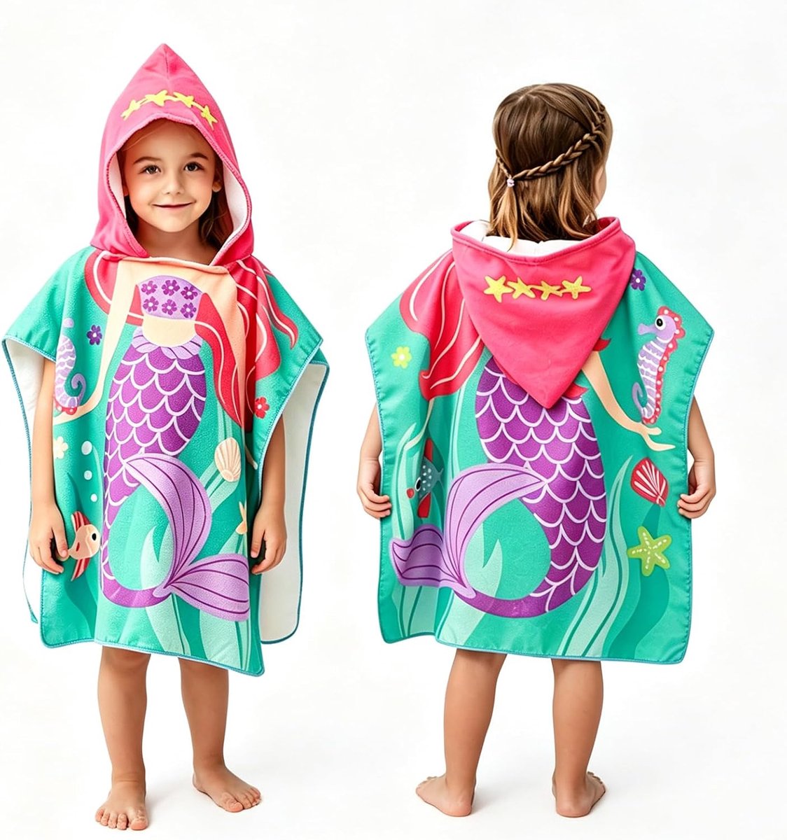 Zwembad handdoek poncho badhanddoek zwembad kinderen strandlaken meisjes | Poncho, microvezel strandhanddoek, poncho voor kinderen met capuchon, voor kinderen van 2 tot 8 jaar