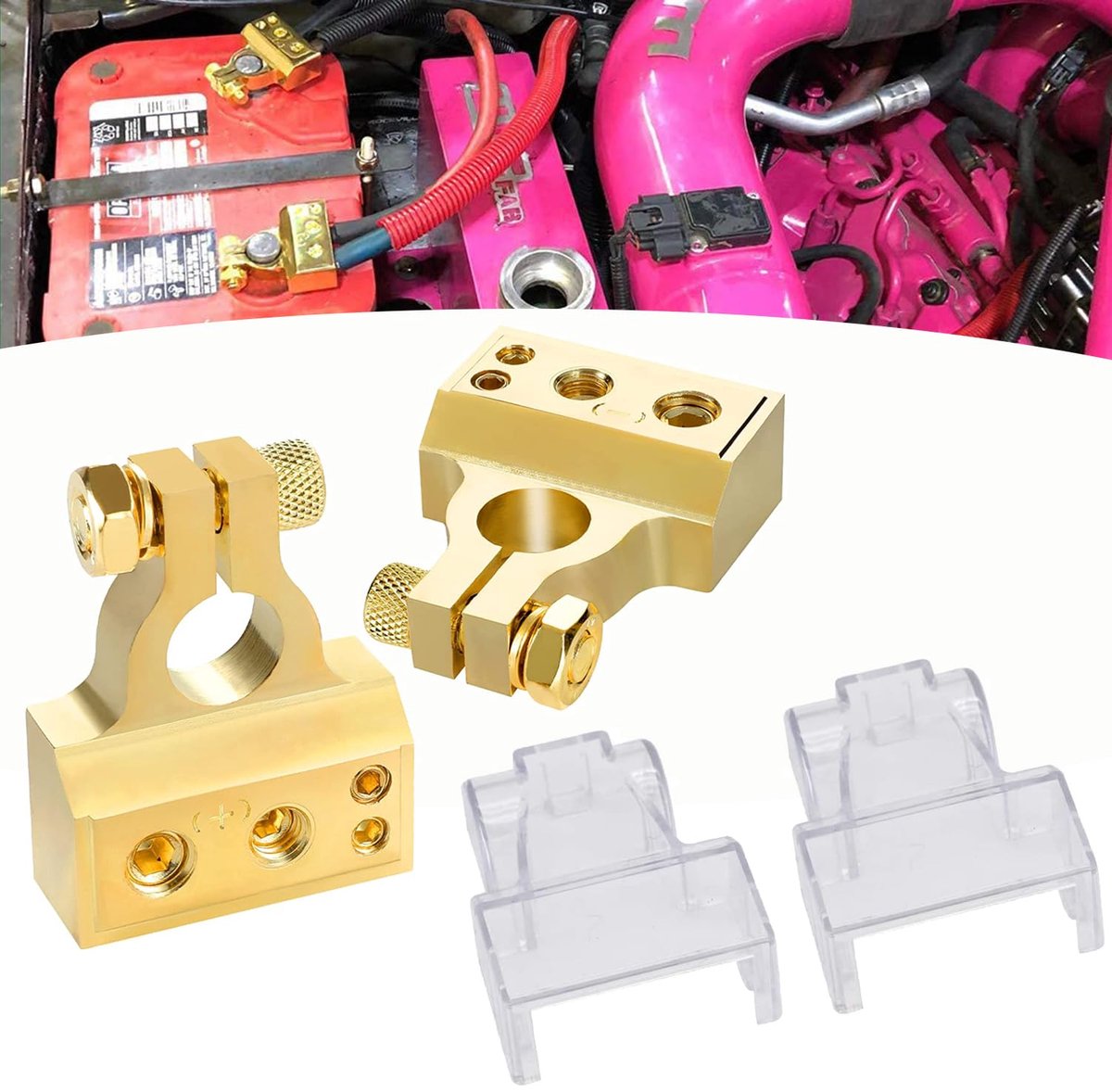 2 Stuks Accuklem Zware Belasting Autoaccuklemmen Set Accuterminal Accuklemmen Positieve en Negatieve Accuterminal Aansluitstekker Poolklemmen voor Autoaccu met Stofkap