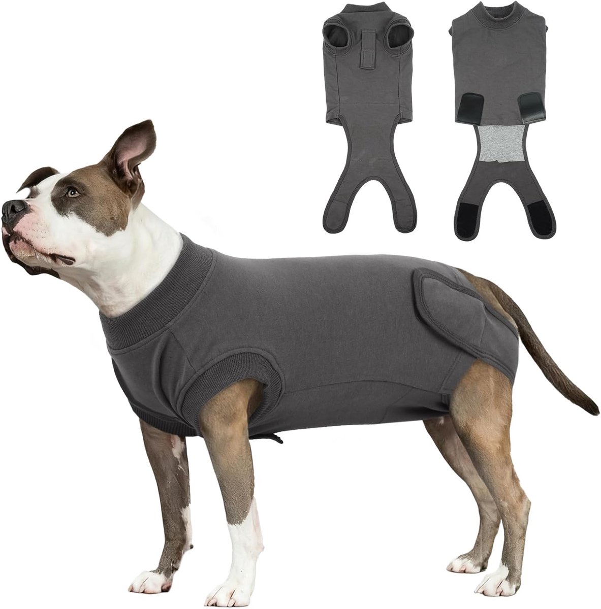Body Hond Castratie - OP-pak voor honden | Alternatief voor de halskraag | Ademend, Zacht & Elastisch | Voorkomt Likken & Krassen | Voor Reuen & Teven, Grijs M