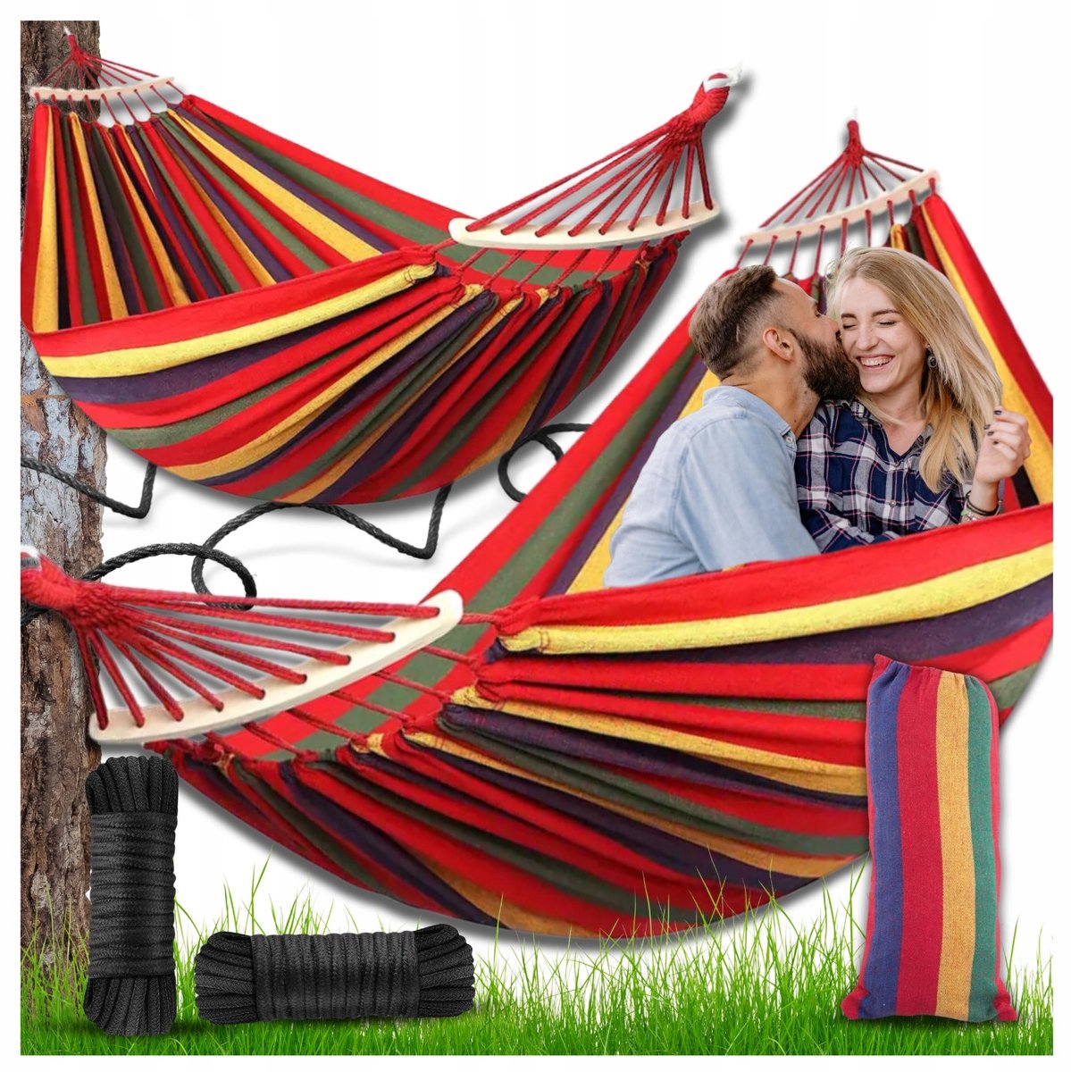 XXL dubbele tuinhangmat 270x155cm met spreidstokken en draagtas