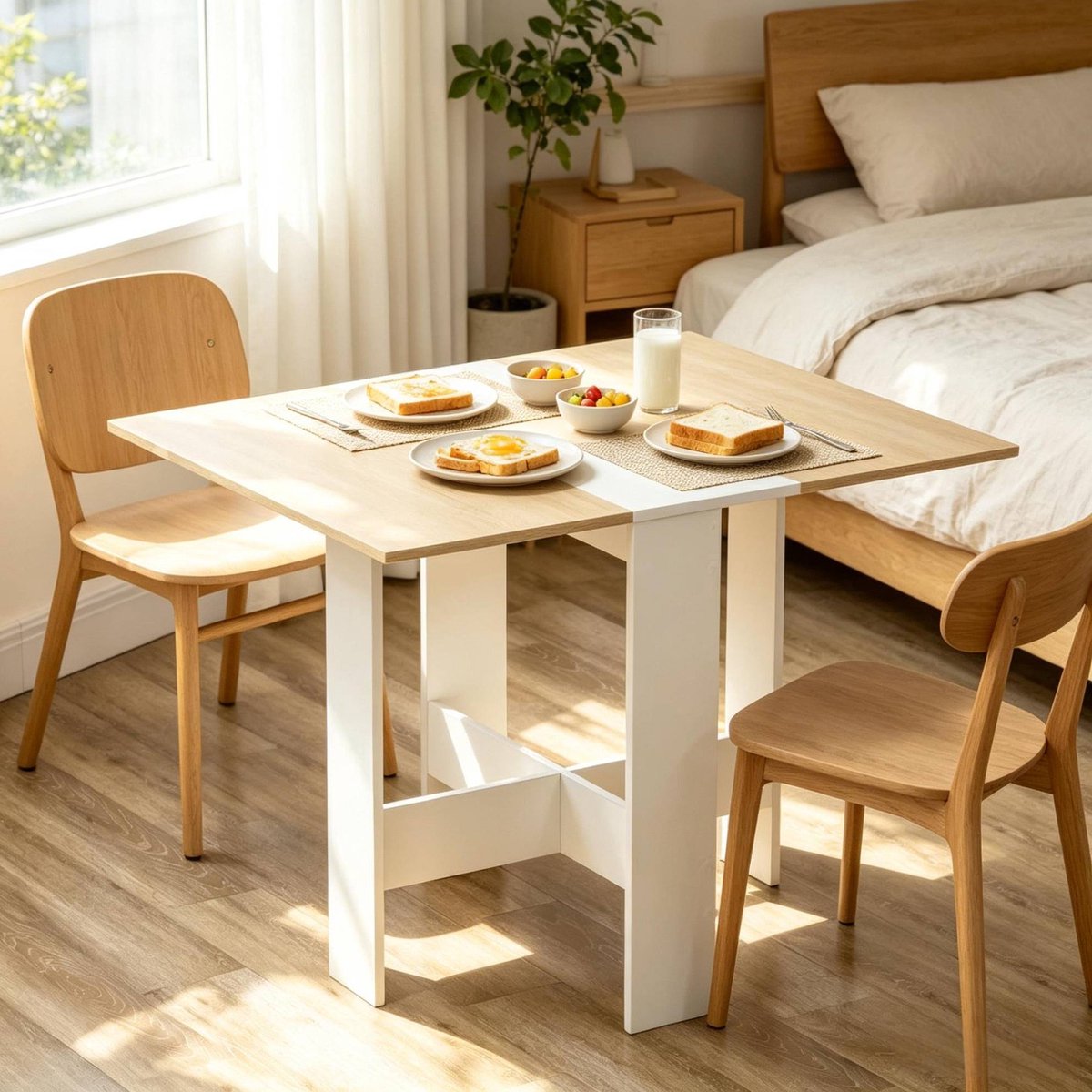 STILVORA Opklapbare Eettafel – Tweekleurig Design In Eiken En Wit – Ruimtebesparend Voor Keuken En Woonkamer – MDF – 103x76x74 Cm