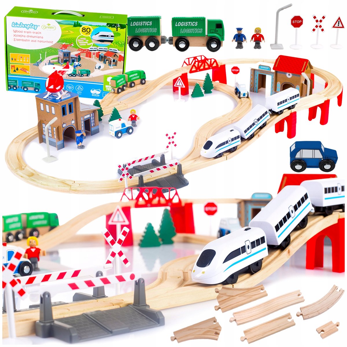 Kinderplay Houten Treinbaan met Batterijtrein en 80 Delen