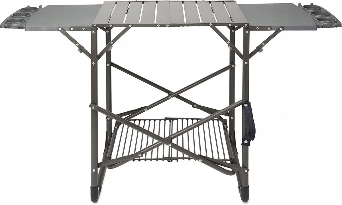 Merkloos Grill Tafel met Zijtafels en Opbergrek - Praktisch en Draagbaar