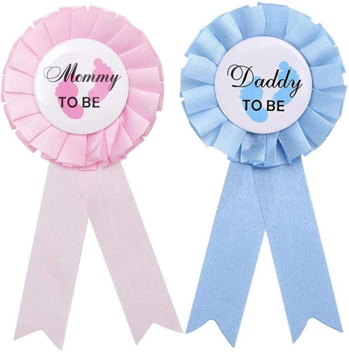 Genderbadge 7,5 x 14 cm - blikstaal en satijn - 'Daddy to BE' en 'Mommy to BE' - perfect voor babyshowers - SnelShoppen