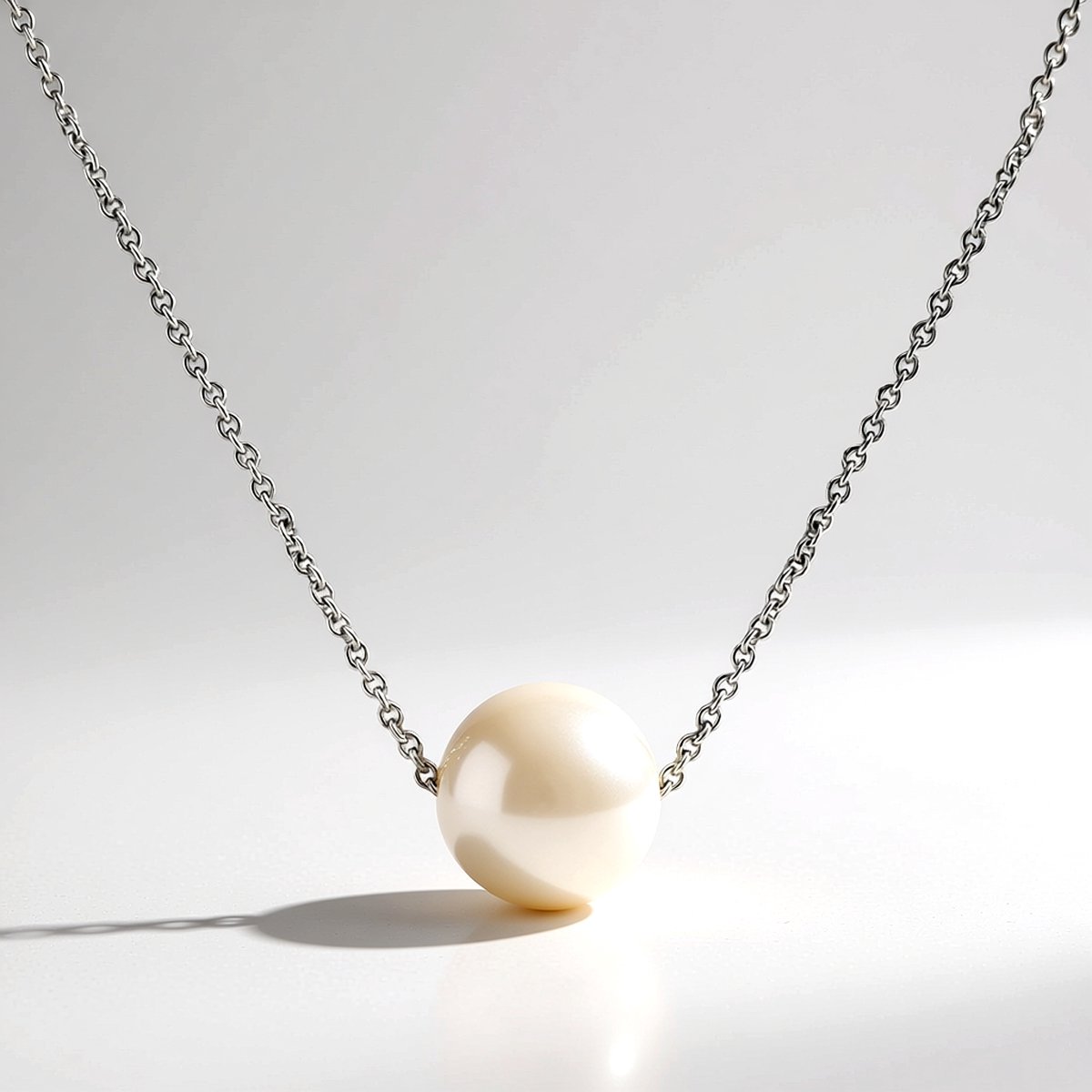 Cavill - Zilveren Halsketting - 925 Sterling Zilver Gerhodineerd - Witte Zoetwater Kweekparel 9,5 mm - Elegante Ronde Parel Ketting voor Dames