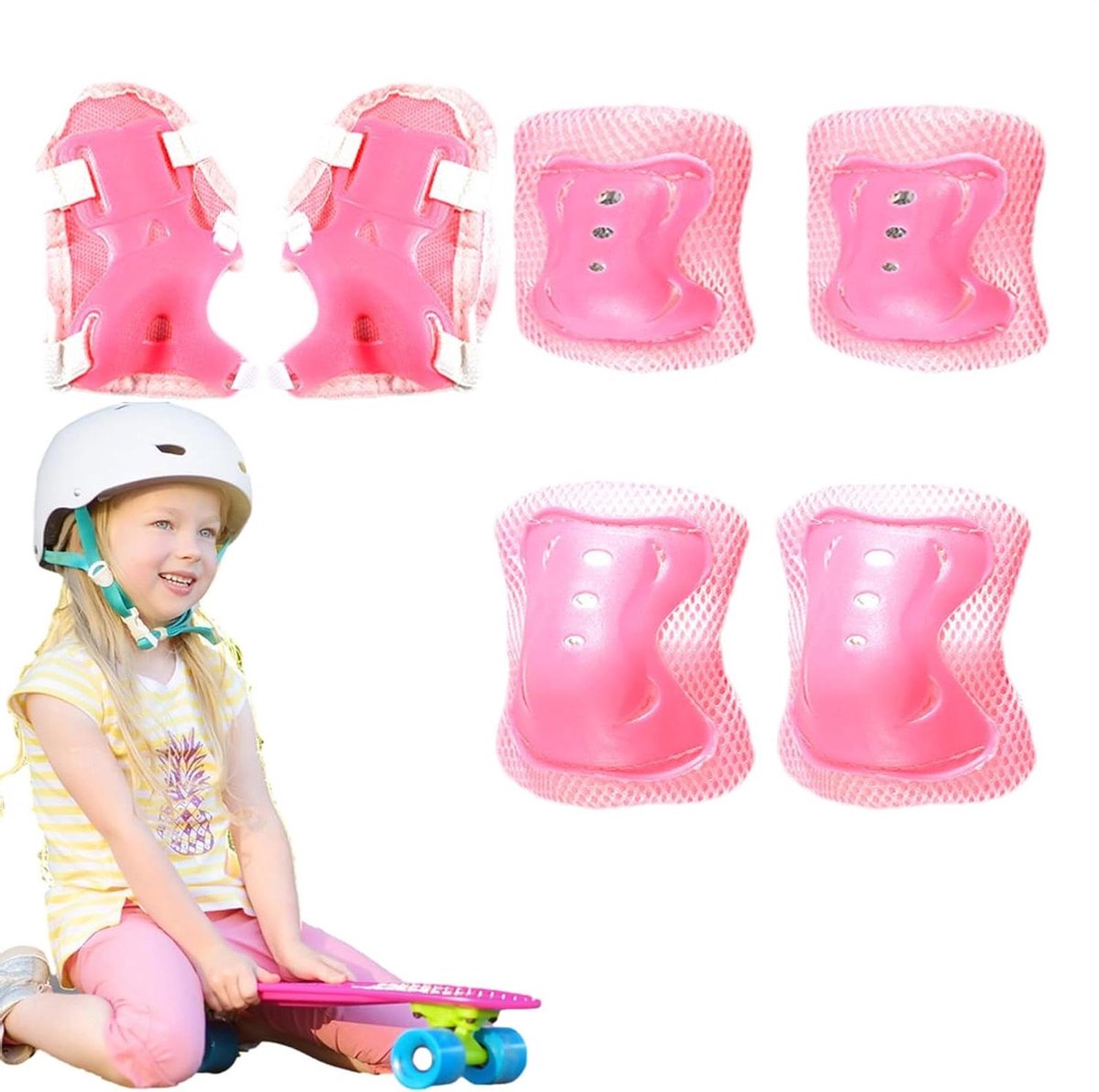 Kinder Beschermingsset - Knie Elleboog Pols - Sporten en Spelen - Ademend Mesh Voering - 3-12 Jaar - Roze