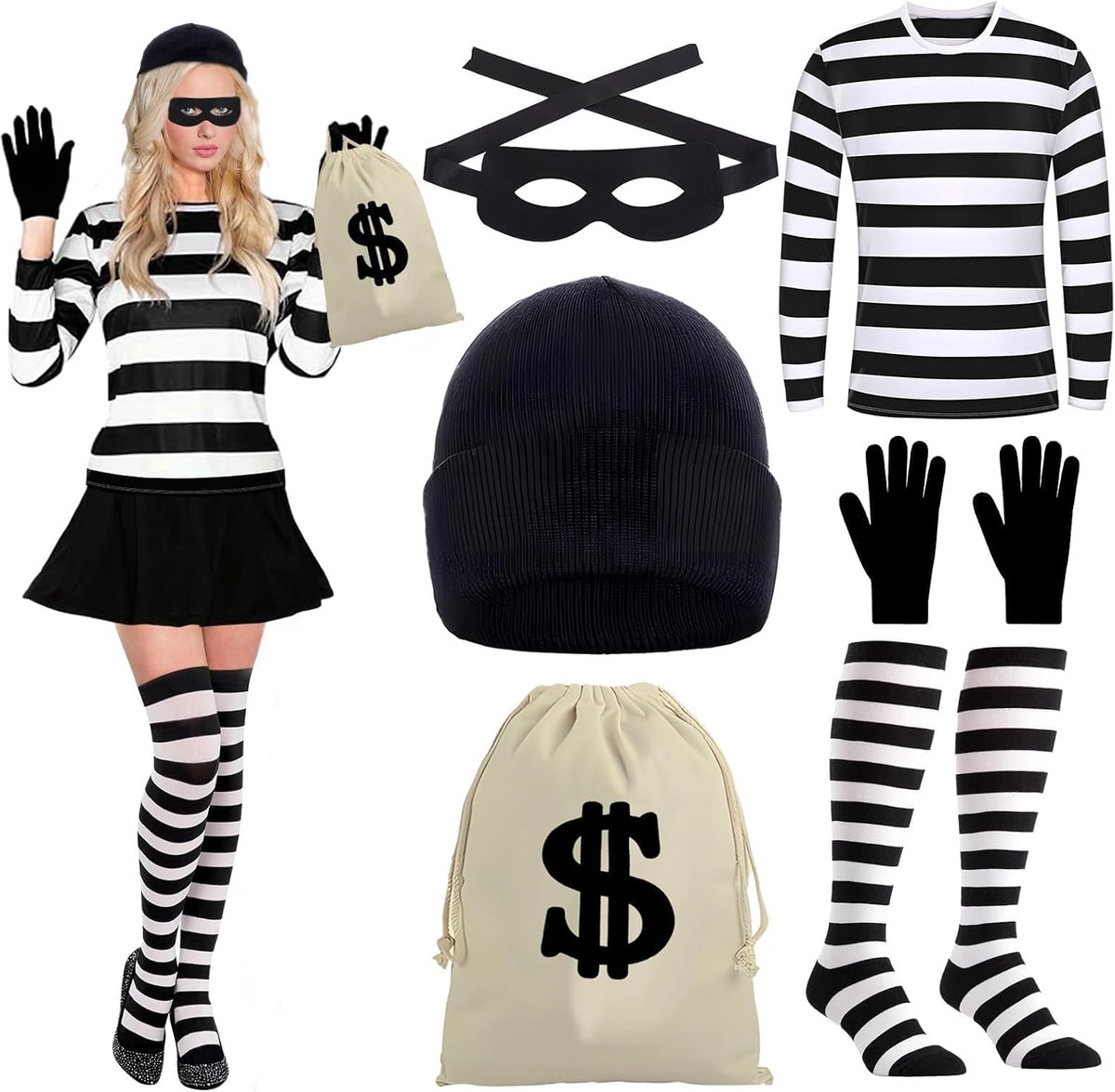 Burgemeester kostuum dames - gebreide muts, masker, handschoenen - Halloween carnaval cosplay - compleet - SnelShoppen