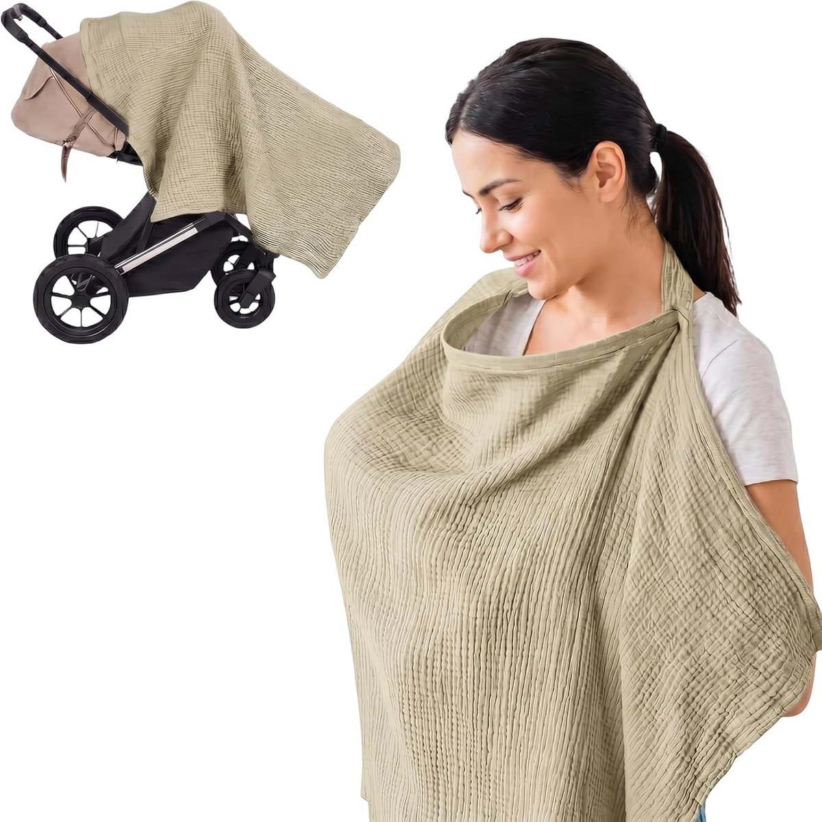 Borstvoedingdoek 100% Katoen - Khaki - Ademend en zacht - Comfortabel voor moeder en kind - SnelShoppen