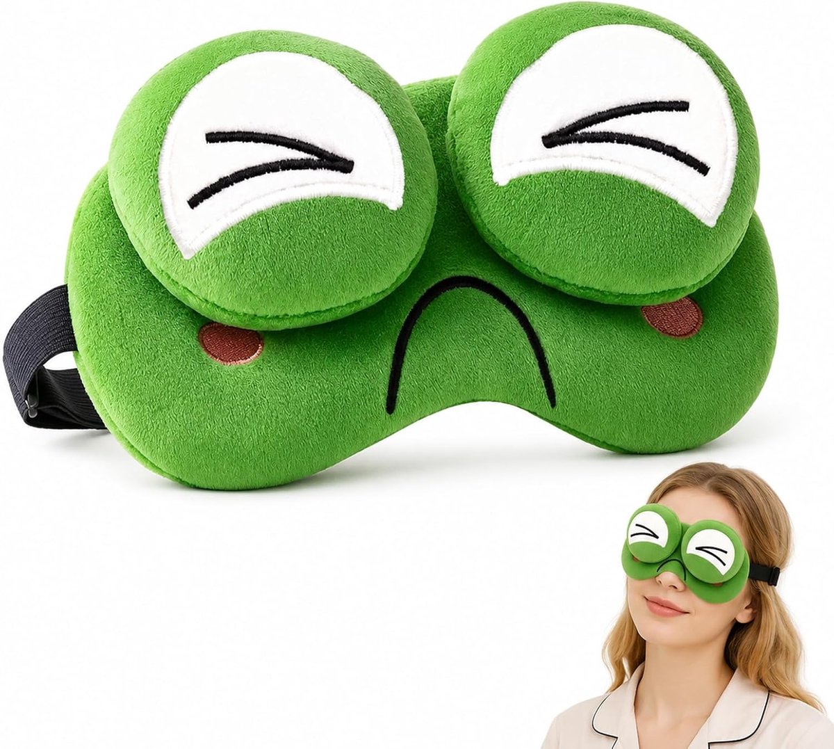 3D kikker slaapmasker - cartoon ontwerp - pluisjes materiaal - leuk voor reizen - SnelShoppen