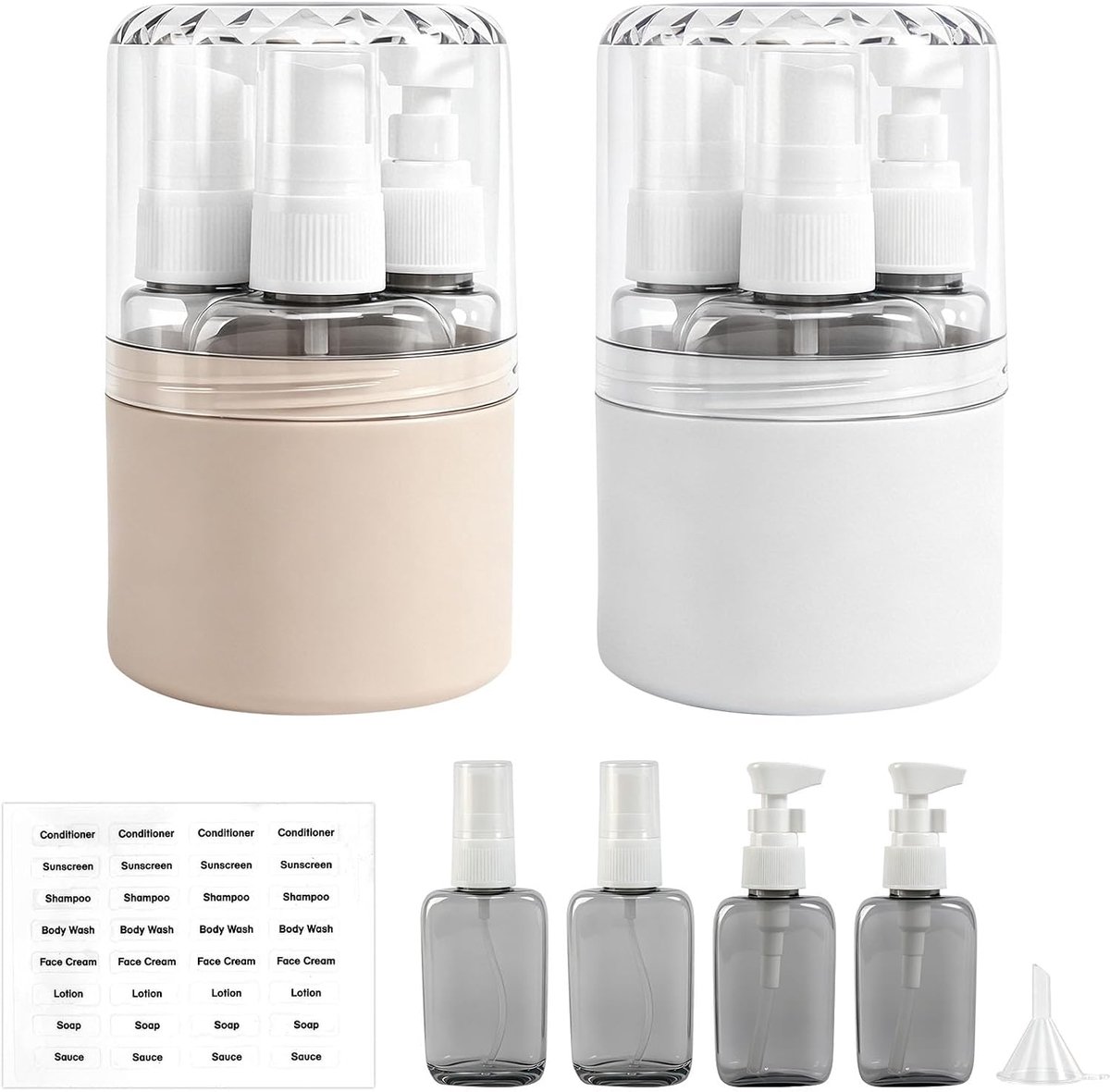 Reisdispenser 4-in-1 - 2 stuks 50 ml - Reisflessen in harde schaal - Perfect voor op reis - SnelShoppen