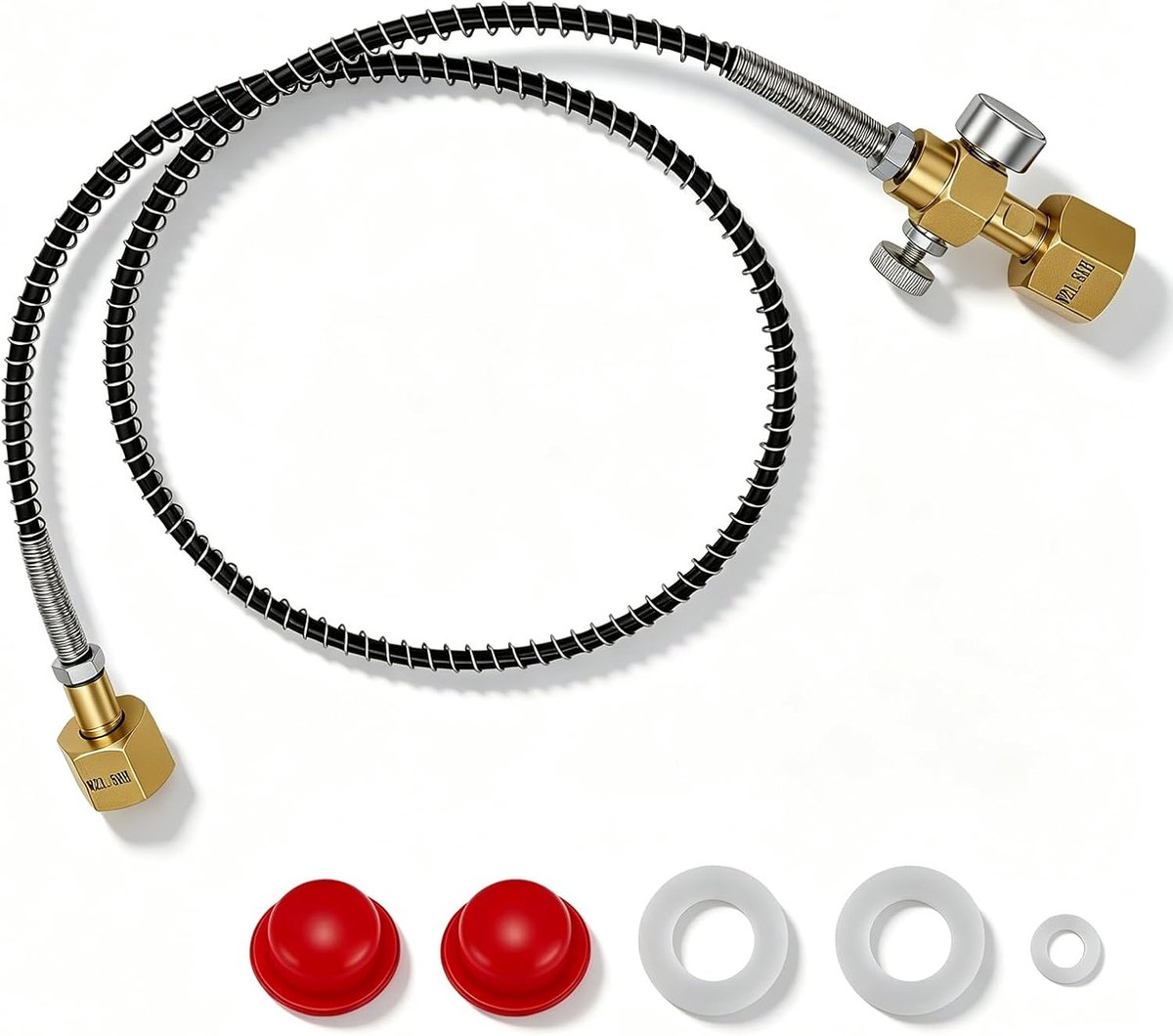 CO2 vulslang 1 m met drukmeter W21.8 x 1/14 inch - hoge druk beschermslang - geschikt voor argon, stikstof en helium - SnelShoppen