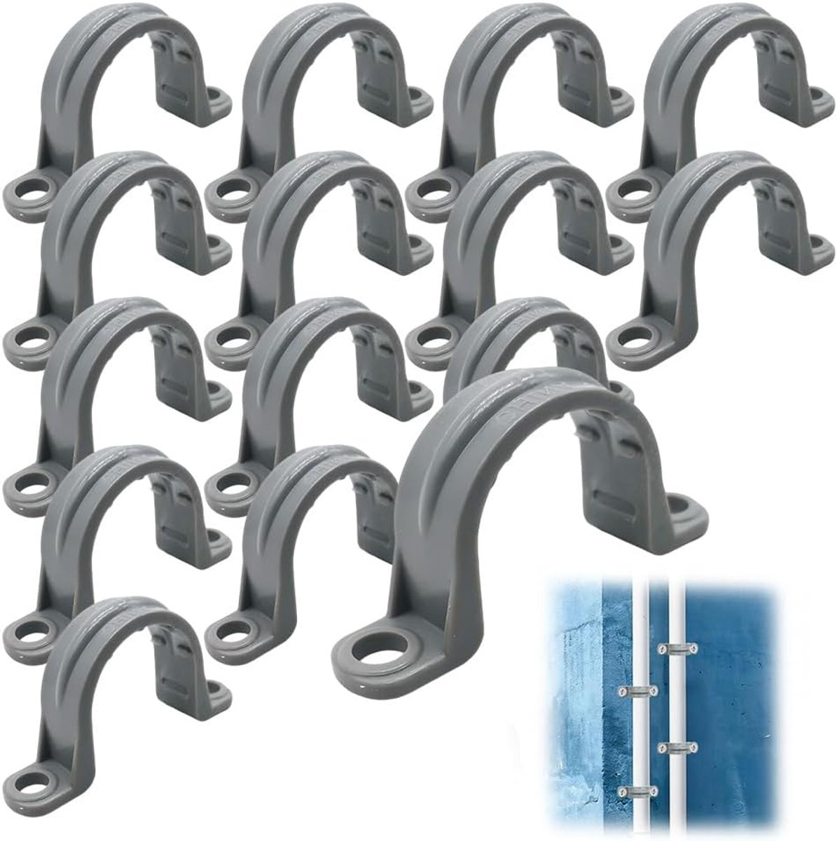2-holes slangklemmen 1 1/4" - 15 stuks - grijs kunststof - voor gas- en waterleidingen - SnelShoppen