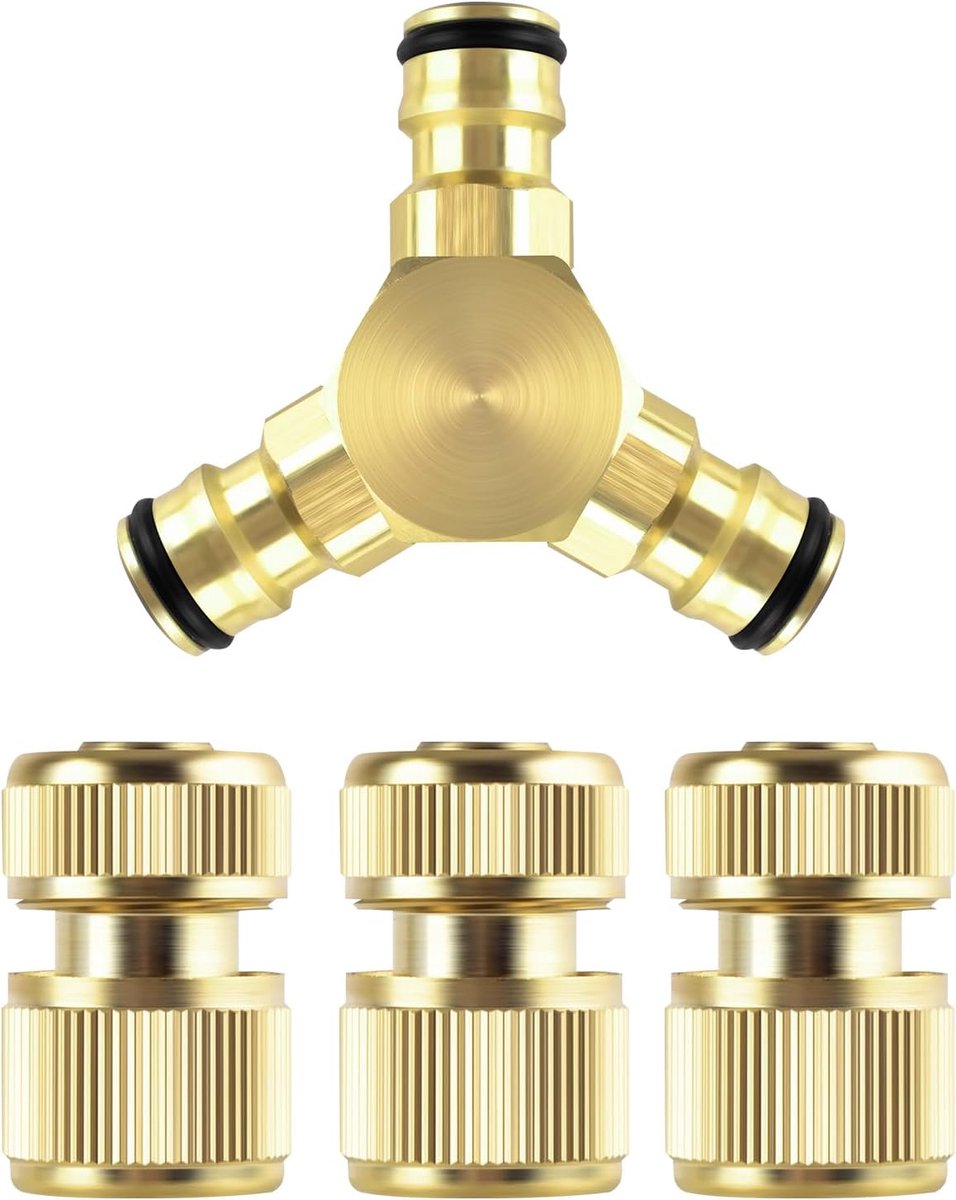 Slangkoppelingsset 4 stuks - Messing 1/2 inch - Tuin 2-weg verdeler - Ideaal voor tuinirrigatie - SnelShoppen
