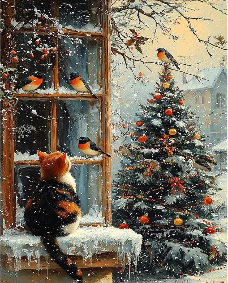 Schilderen op nummer kerstboom 40 x 50 cm - Kat schilderij - Inclusief acrylverf en kwasten - Perfect voor beginners - SnelShoppen