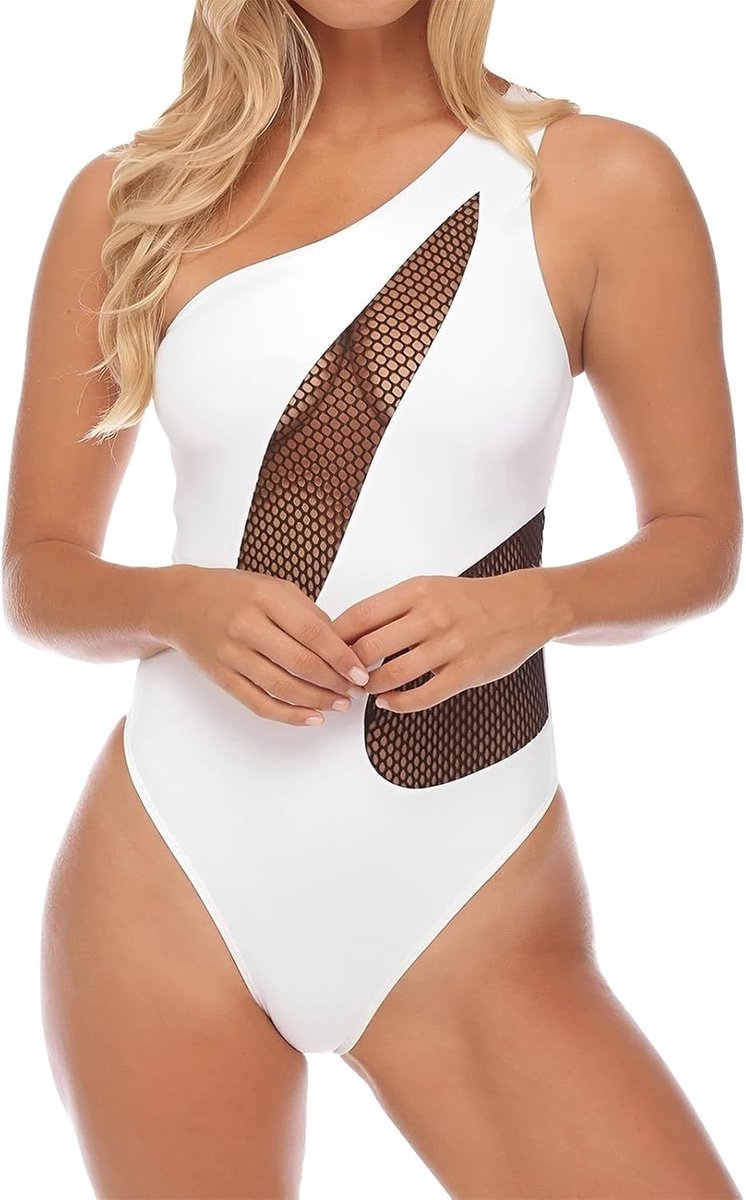 Damesbadpak zwart - mesh design - huidstrak figuurvormend - perfect voor stranddagen - SnelShoppen