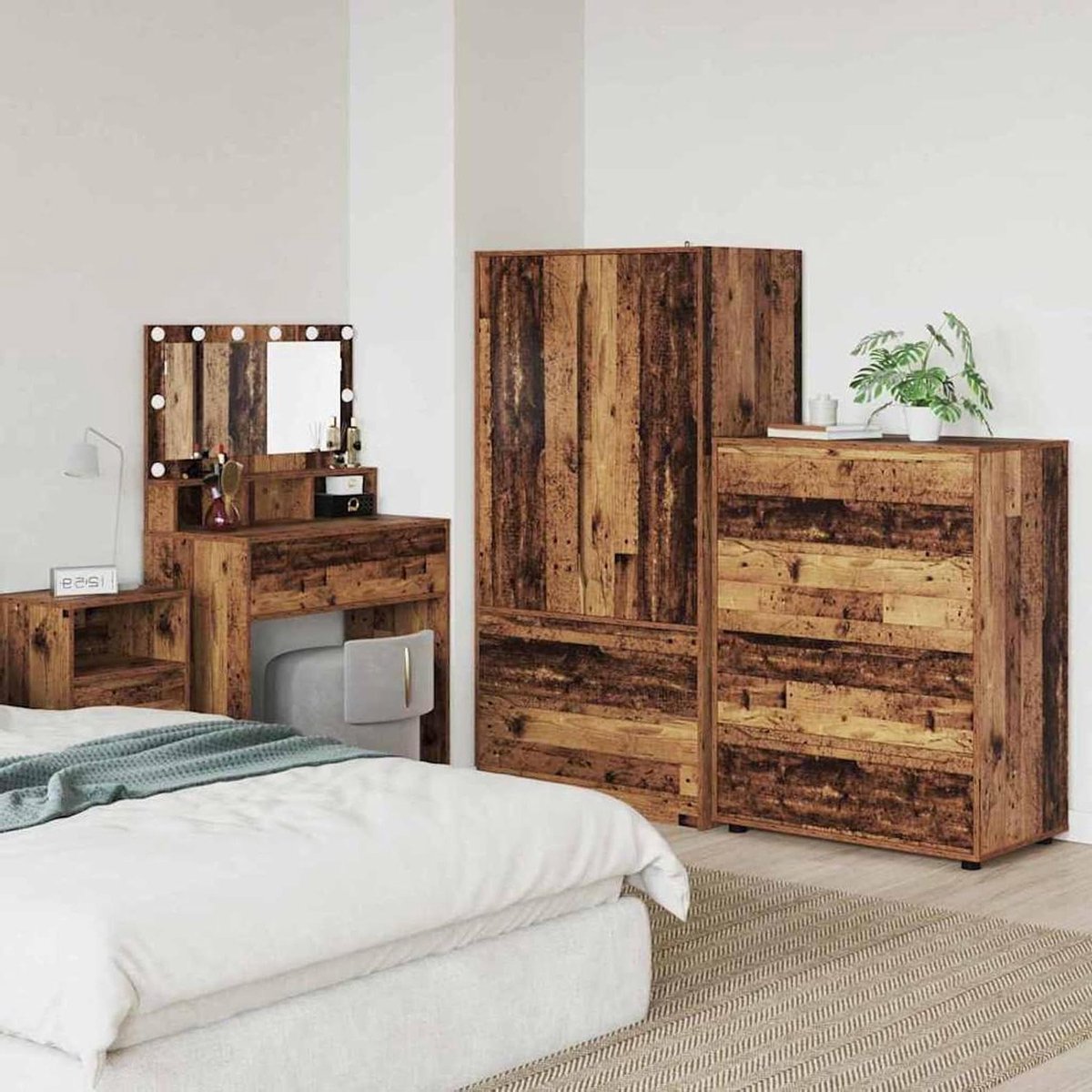 Opbergkast Houtmateriaal - Ladekast Kast - Woonkamer Organisatie - Glad Houtoppervlak - 80x48x105 cm - Oud Hout