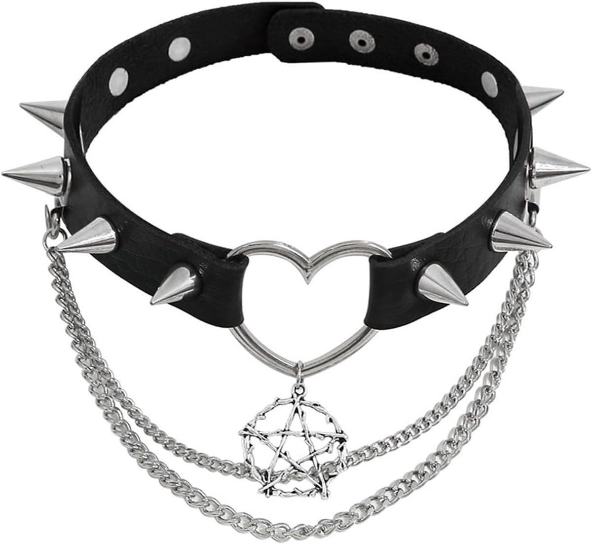 Gothic leren choker - hartvormige halsketting met spikes - perfect voor feesten - SnelShoppen