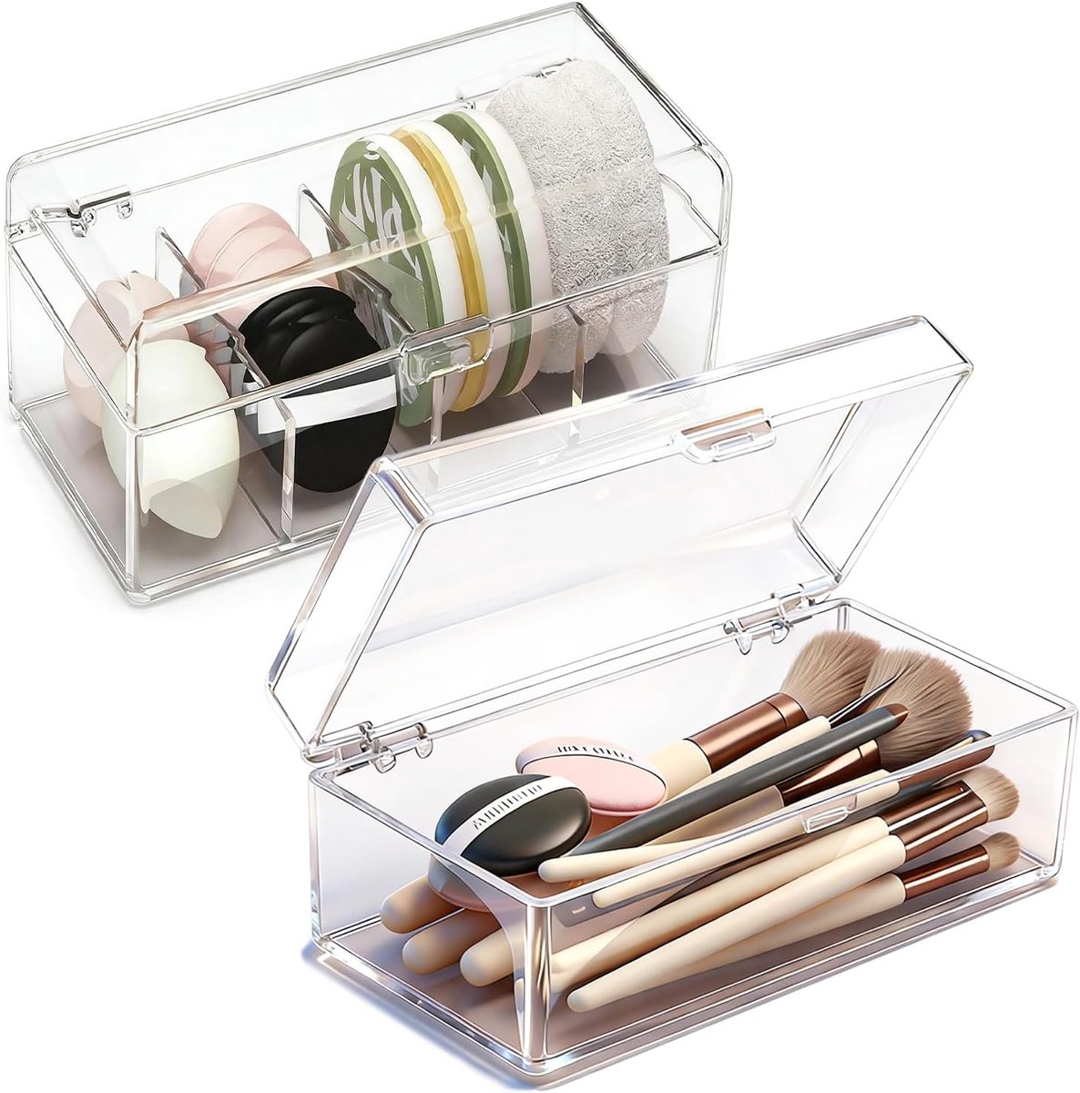 Cosmetica organiser set van 2 - stapelbare, transparante dozen met lades - perfect voor haarbanden en make-up - SnelShoppen