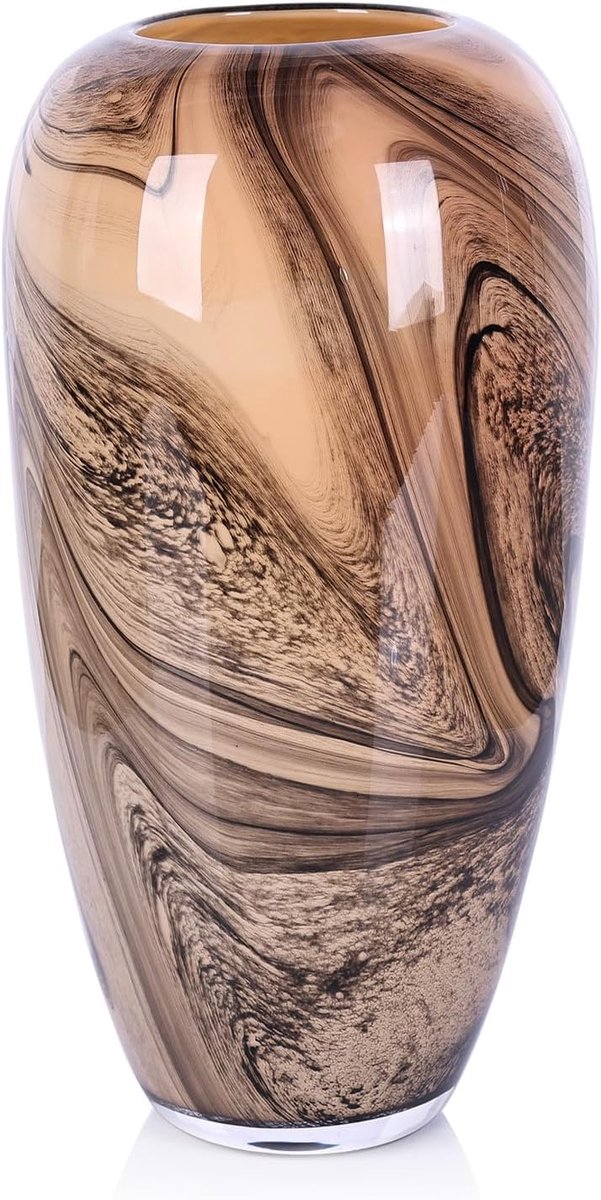 Vaas - Grijs Bruin Handgeblazen Glas - Brede Opening - Perfect voor Bloemen - SnelShoppen