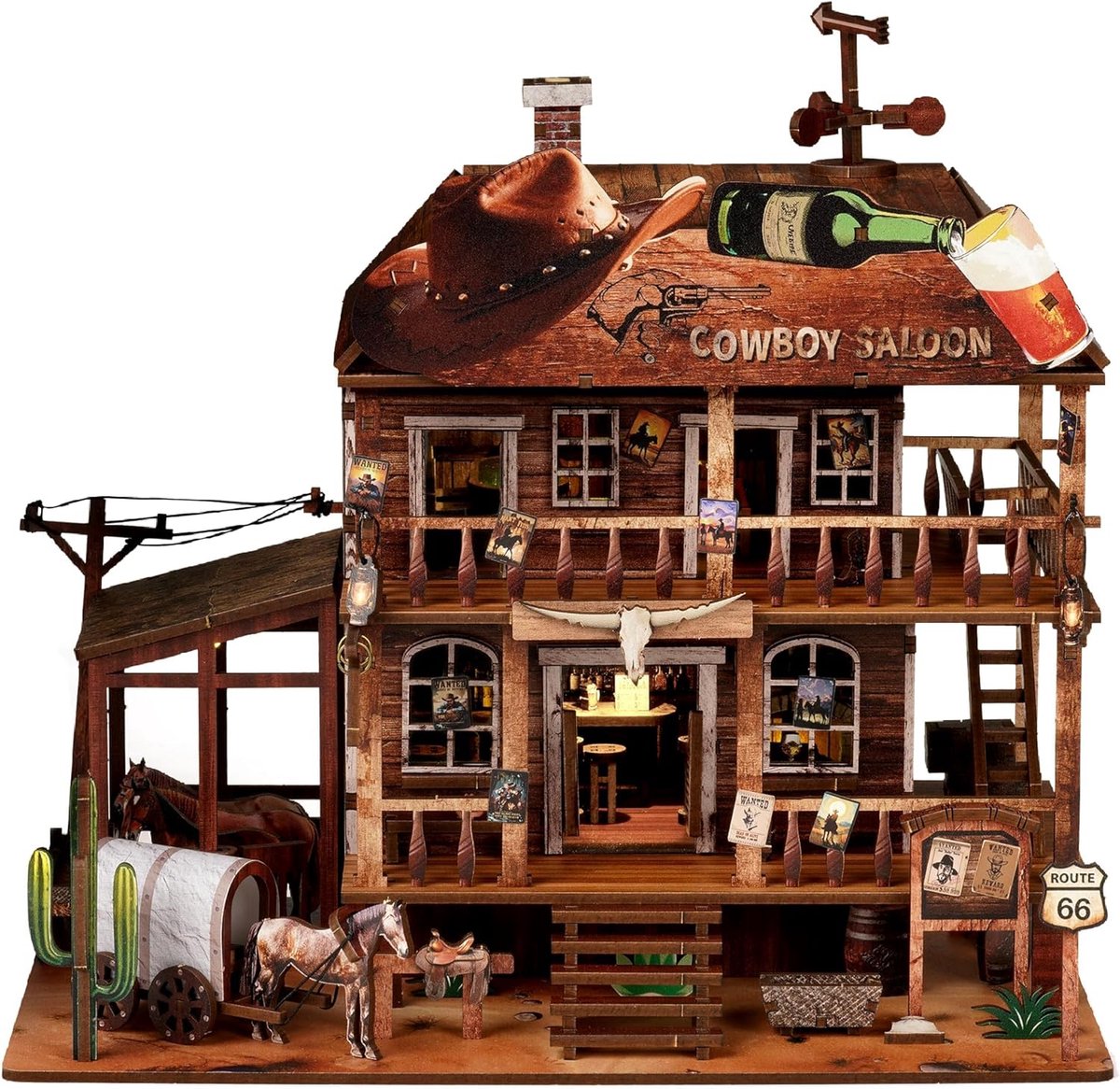 Boeksteun set - 3D Houten Puzzel - Cowboy Saloon - Creatieve decoratie voor volwassenen en tieners - SnelShoppen