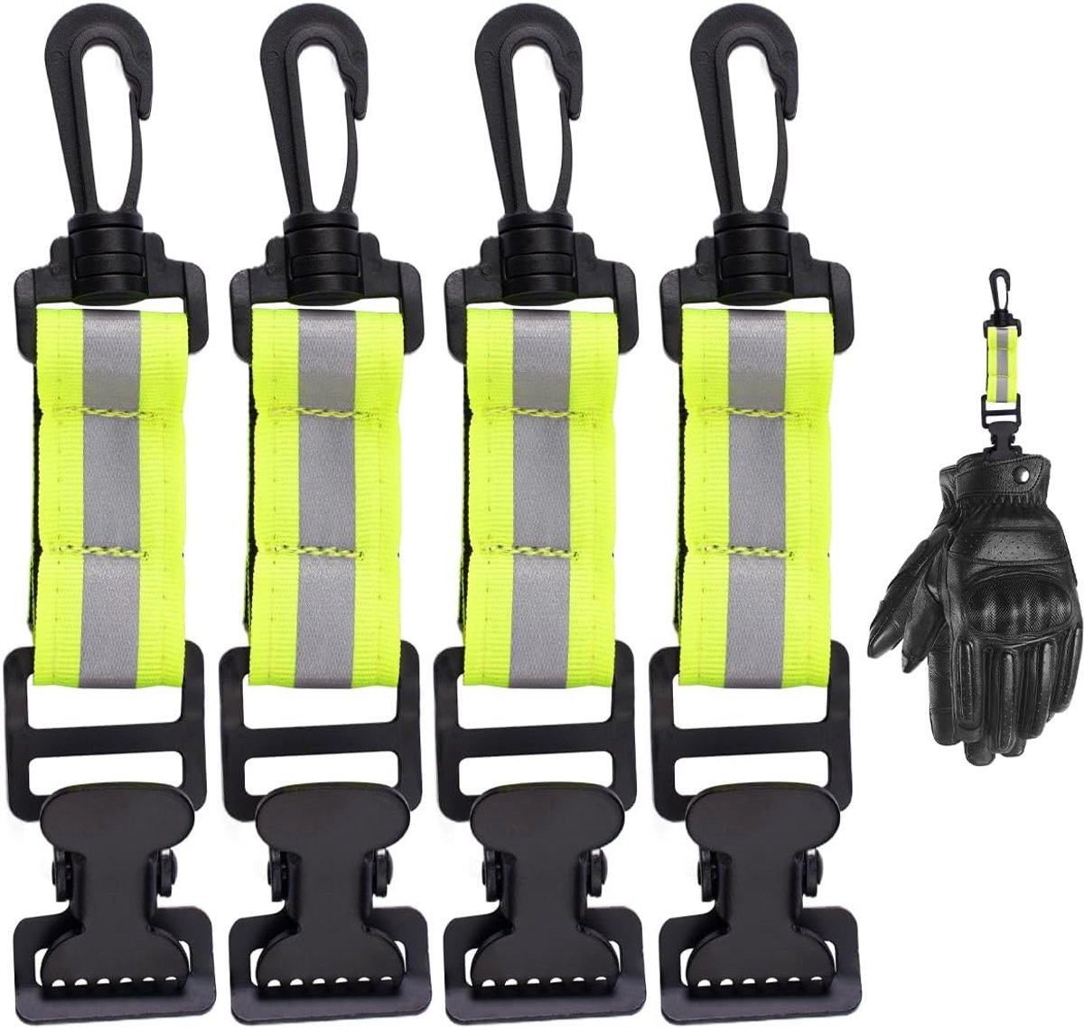 Handschoenhouder 4 stuks - 17cm x 3.5cm - Metalen clips met karabiner - Reflecterende strips voor zichtbaarheid - SnelShoppen