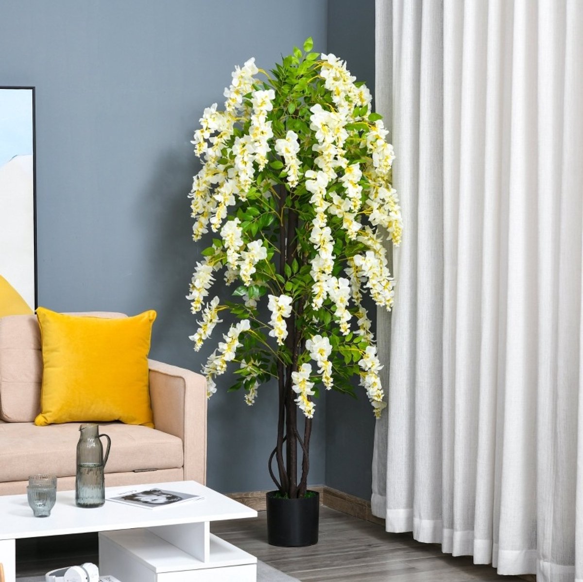 Kunstplant Glyzinie 165 Cm Weelderige Witte Bloemen In Pot Kunststof Wit Voor Binnen En Buiten Decoratie